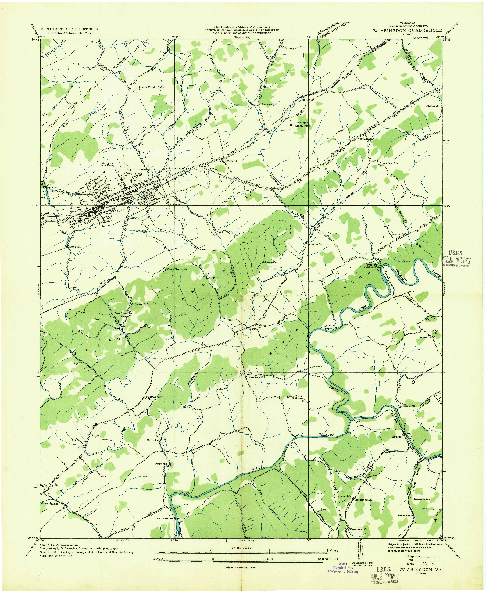 USGS 1:24000-SCALE QUADRANGLE FOR ABINGDON, VA 1935