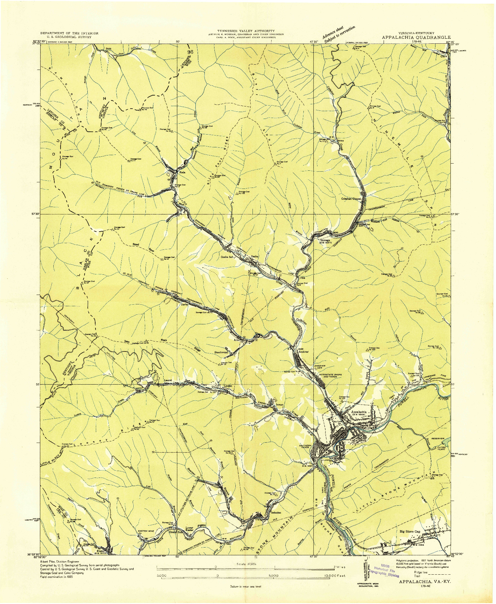 USGS 1:24000-SCALE QUADRANGLE FOR APPALACHIA, VA 1935