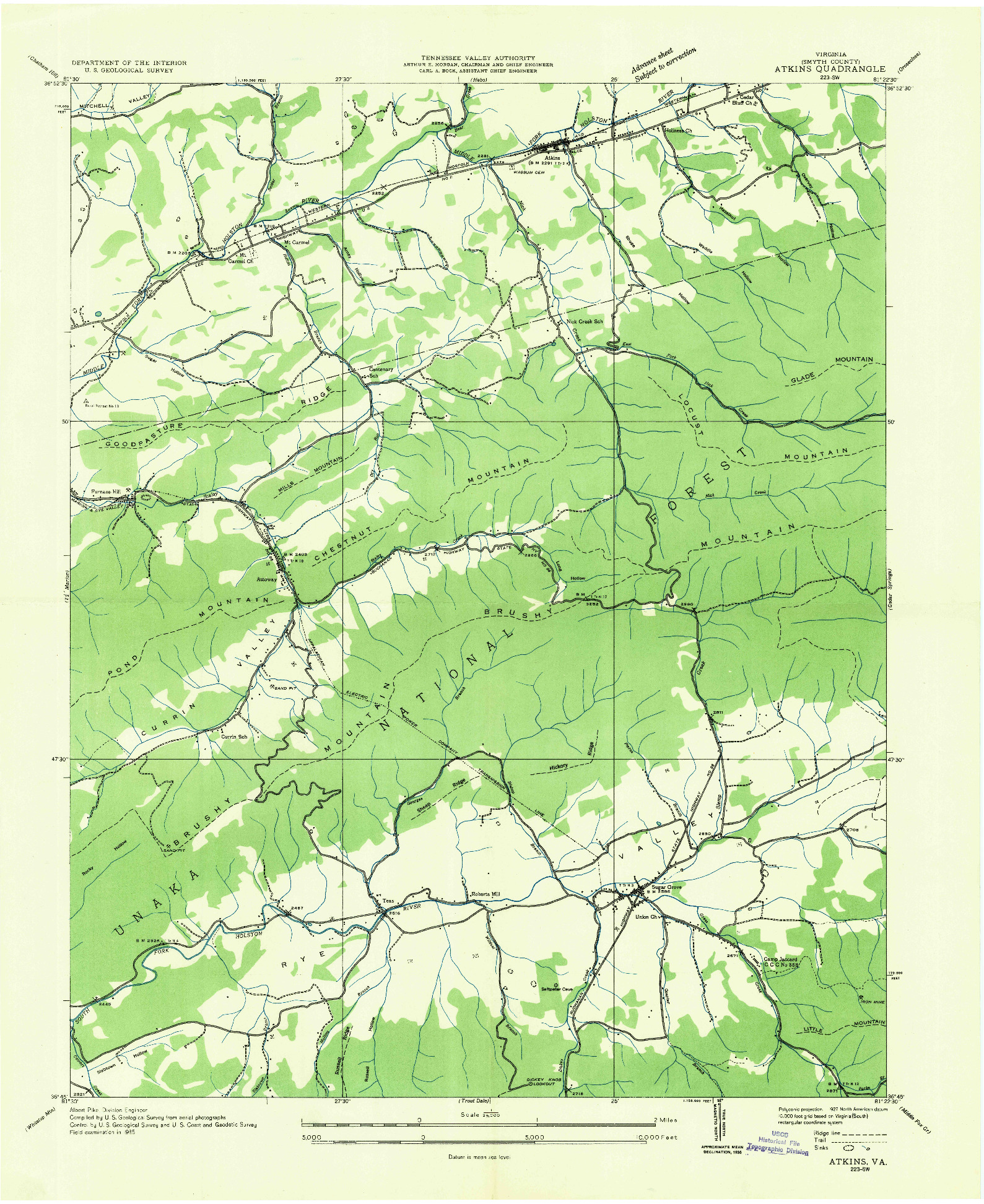 USGS 1:24000-SCALE QUADRANGLE FOR ATKINS, VA 1935