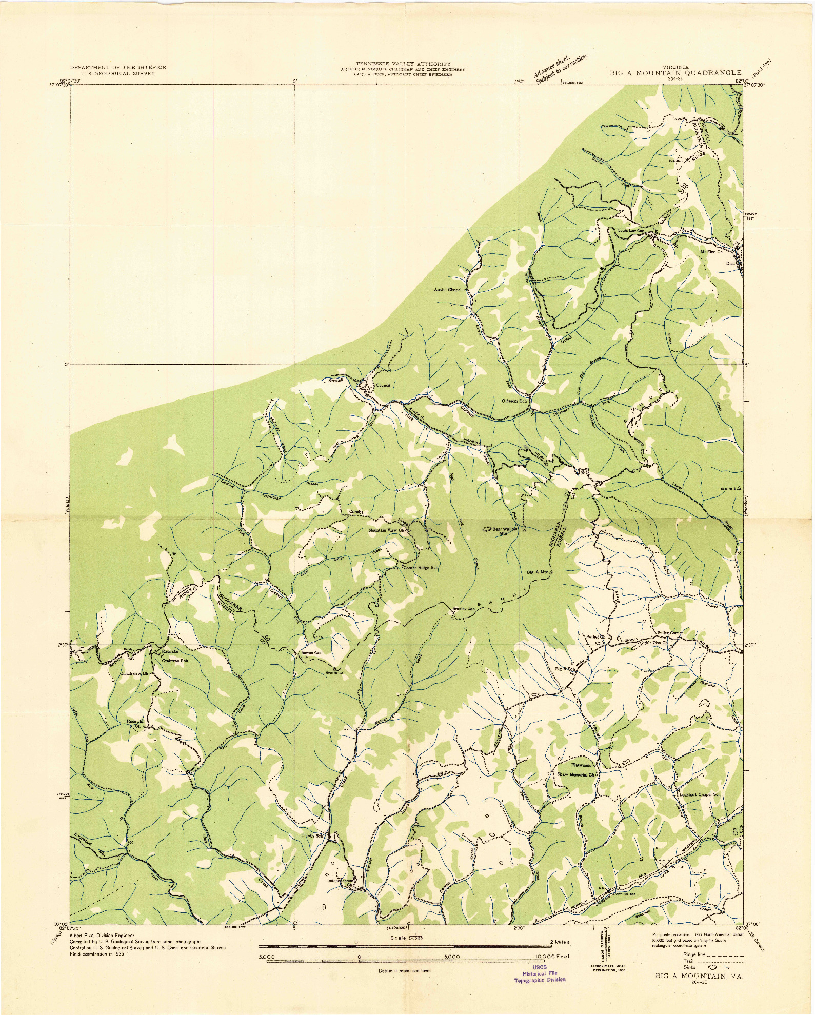 USGS 1:24000-SCALE QUADRANGLE FOR BIG A MOUNTAIN, VA 1935