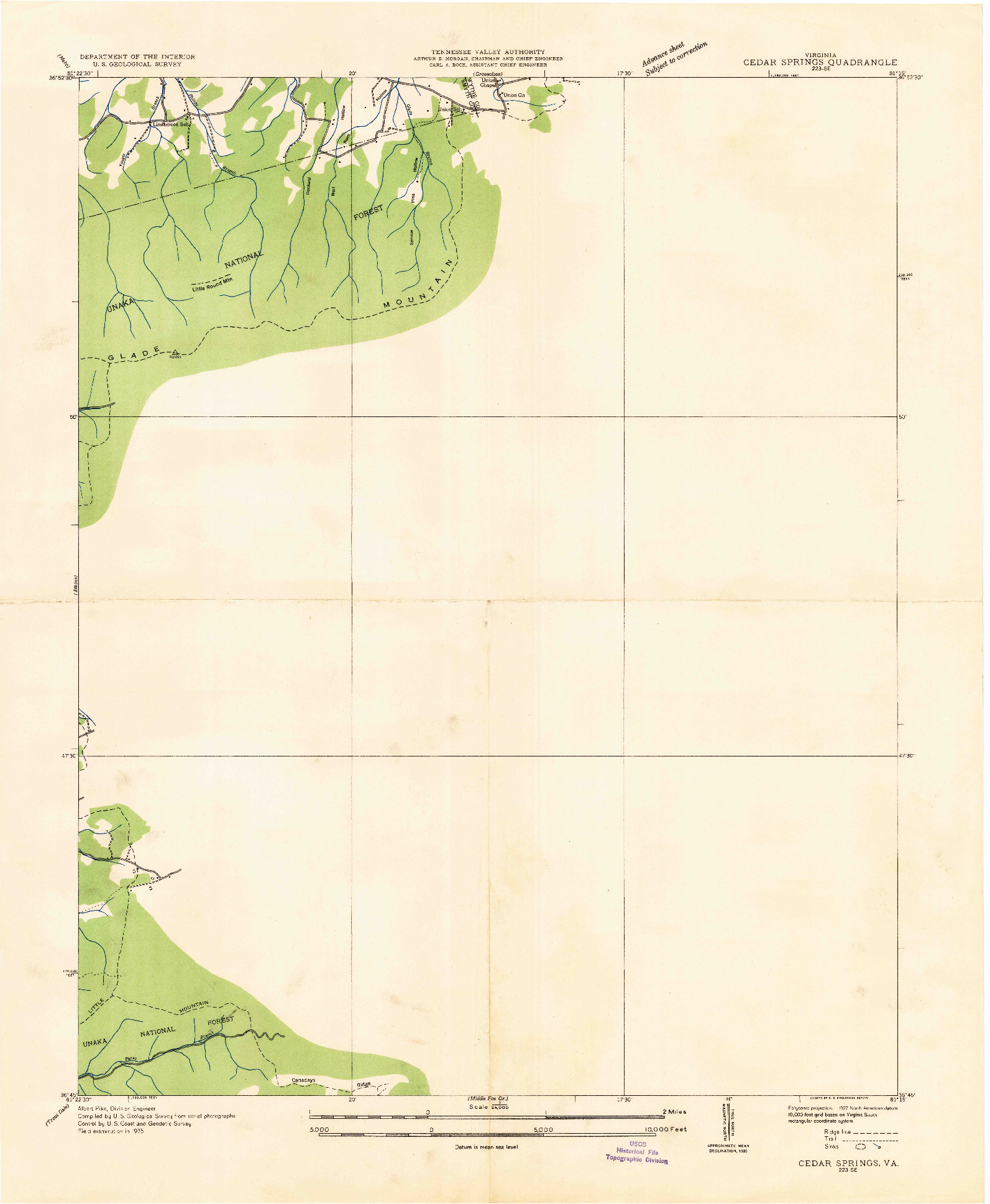 USGS 1:24000-SCALE QUADRANGLE FOR CEDAR SPRINGS, VA 1935