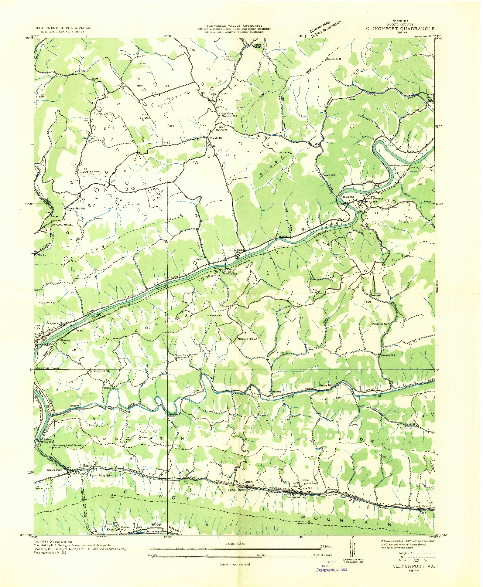 USGS 1:24000-SCALE QUADRANGLE FOR CLINCHPORT, VA 1935