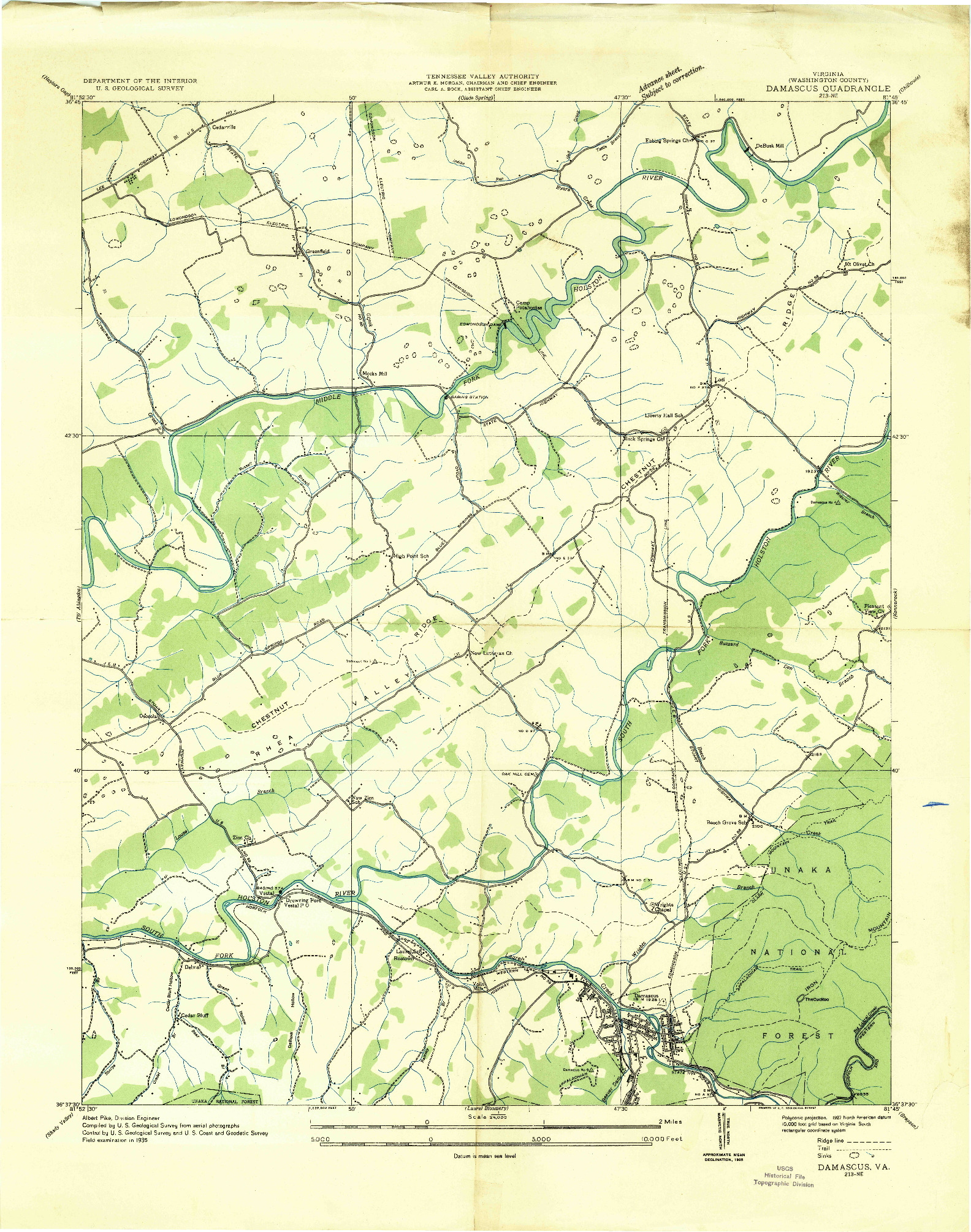 USGS 1:24000-SCALE QUADRANGLE FOR DAMASCUS, VA 1935