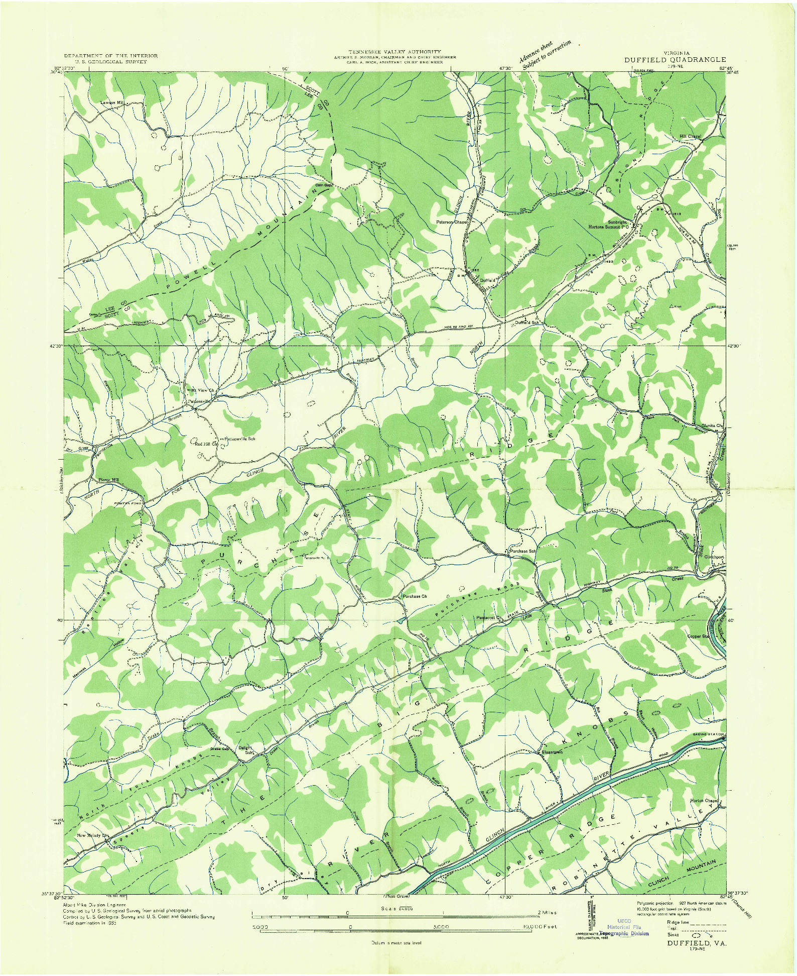 USGS 1:24000-SCALE QUADRANGLE FOR DUFFIELD, VA 1935