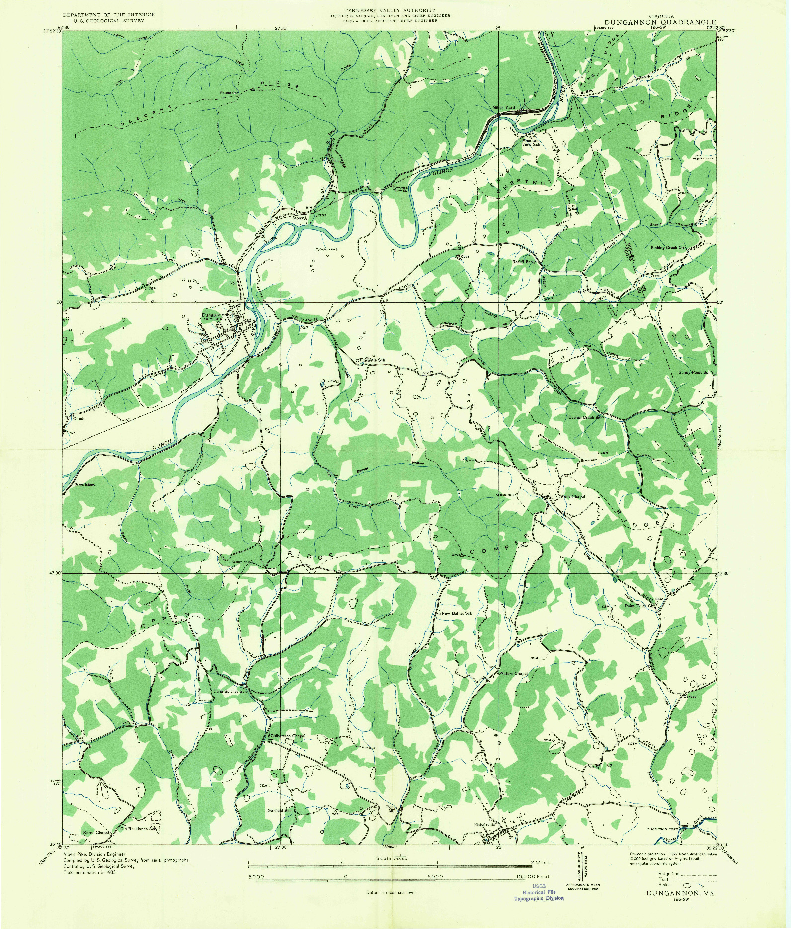 USGS 1:24000-SCALE QUADRANGLE FOR DUNGANNON, VA 1935