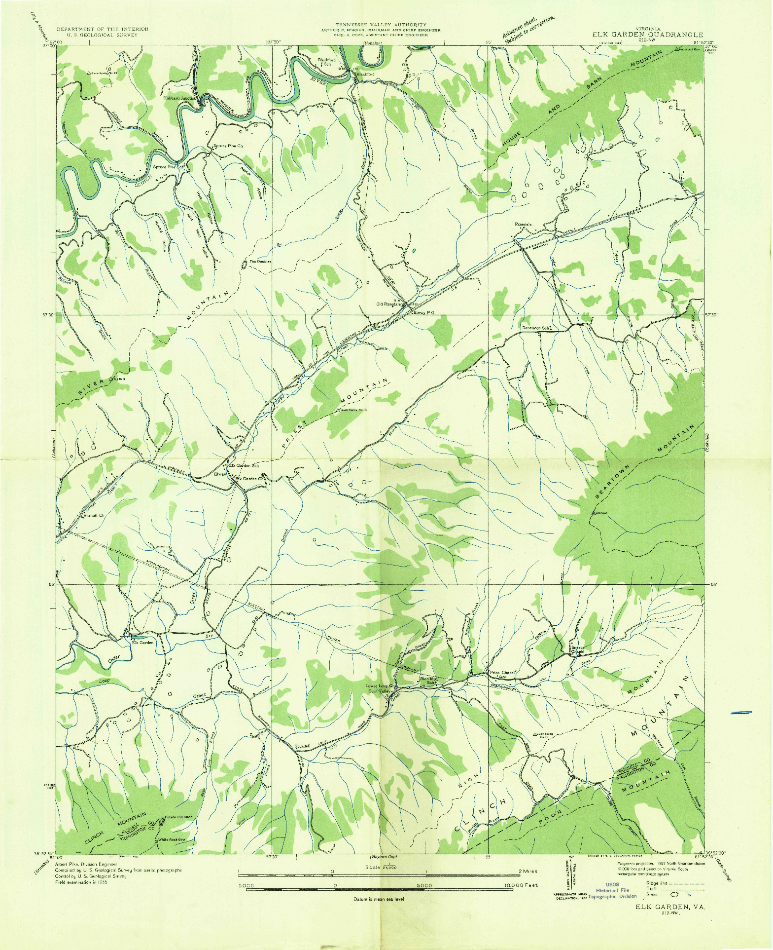 USGS 1:24000-SCALE QUADRANGLE FOR ELK GARDEN, VA 1935