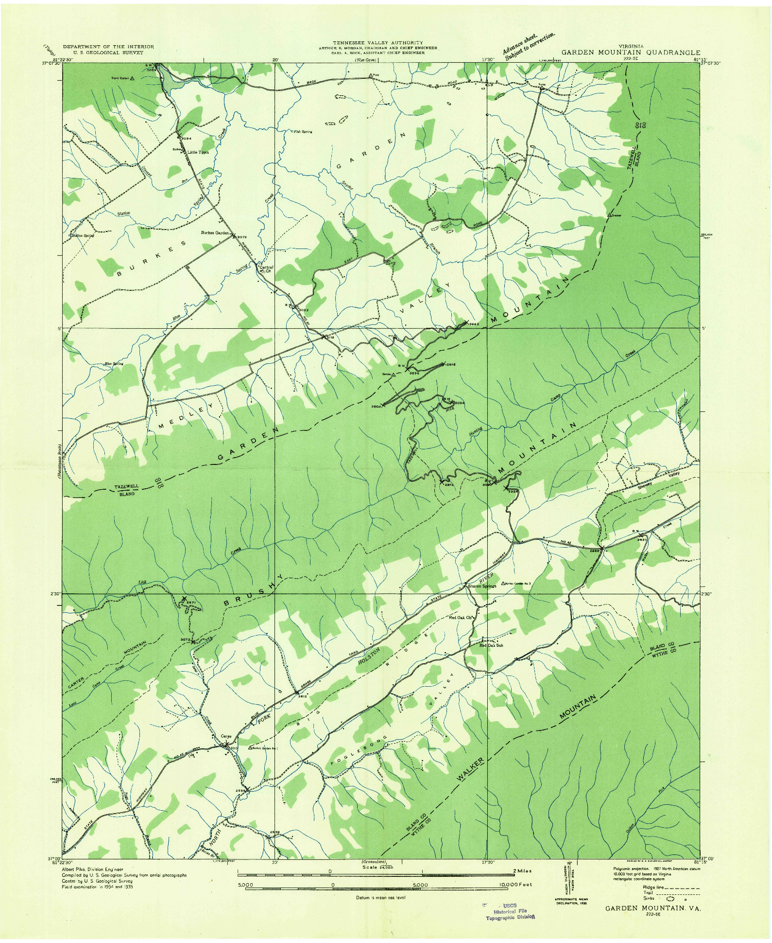 USGS 1:24000-SCALE QUADRANGLE FOR GARDEN MOUNTAIN, VA 1935