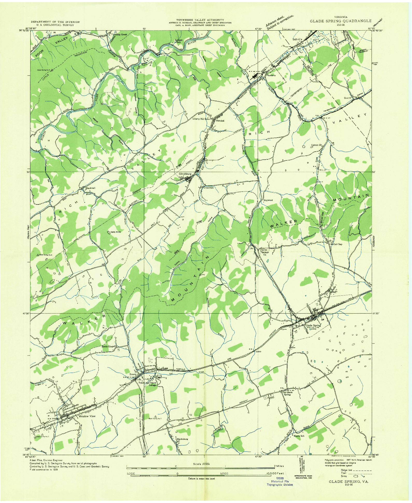 USGS 1:24000-SCALE QUADRANGLE FOR GLADE SPRING, VA 1935