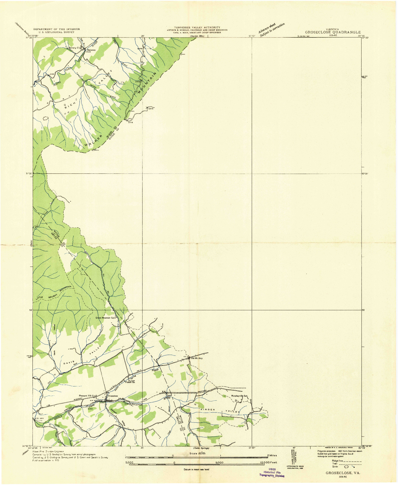 USGS 1:24000-SCALE QUADRANGLE FOR GROSECLOSE, VA 1935