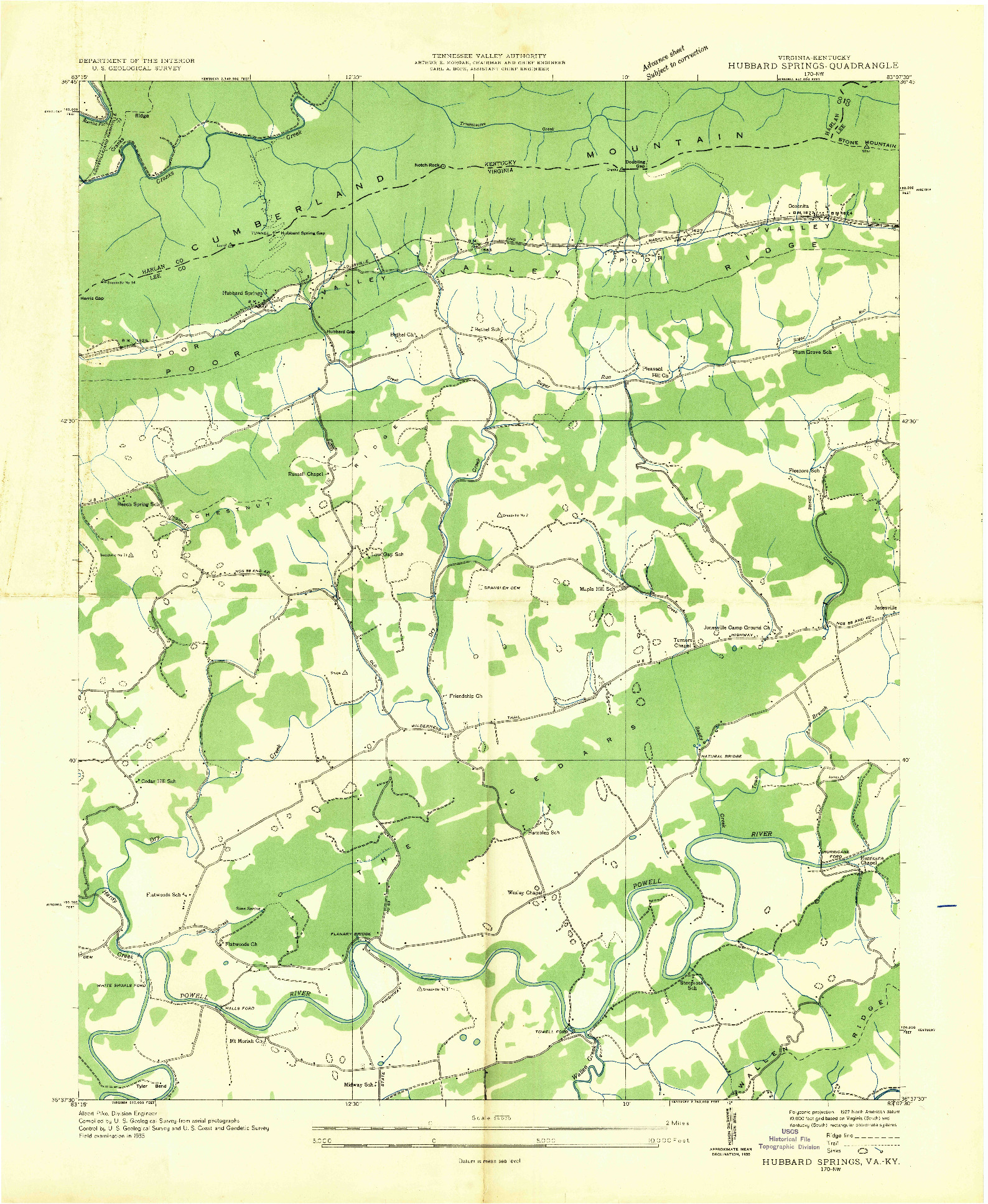 USGS 1:24000-SCALE QUADRANGLE FOR HUBBARD SPRINGS, VA 1935