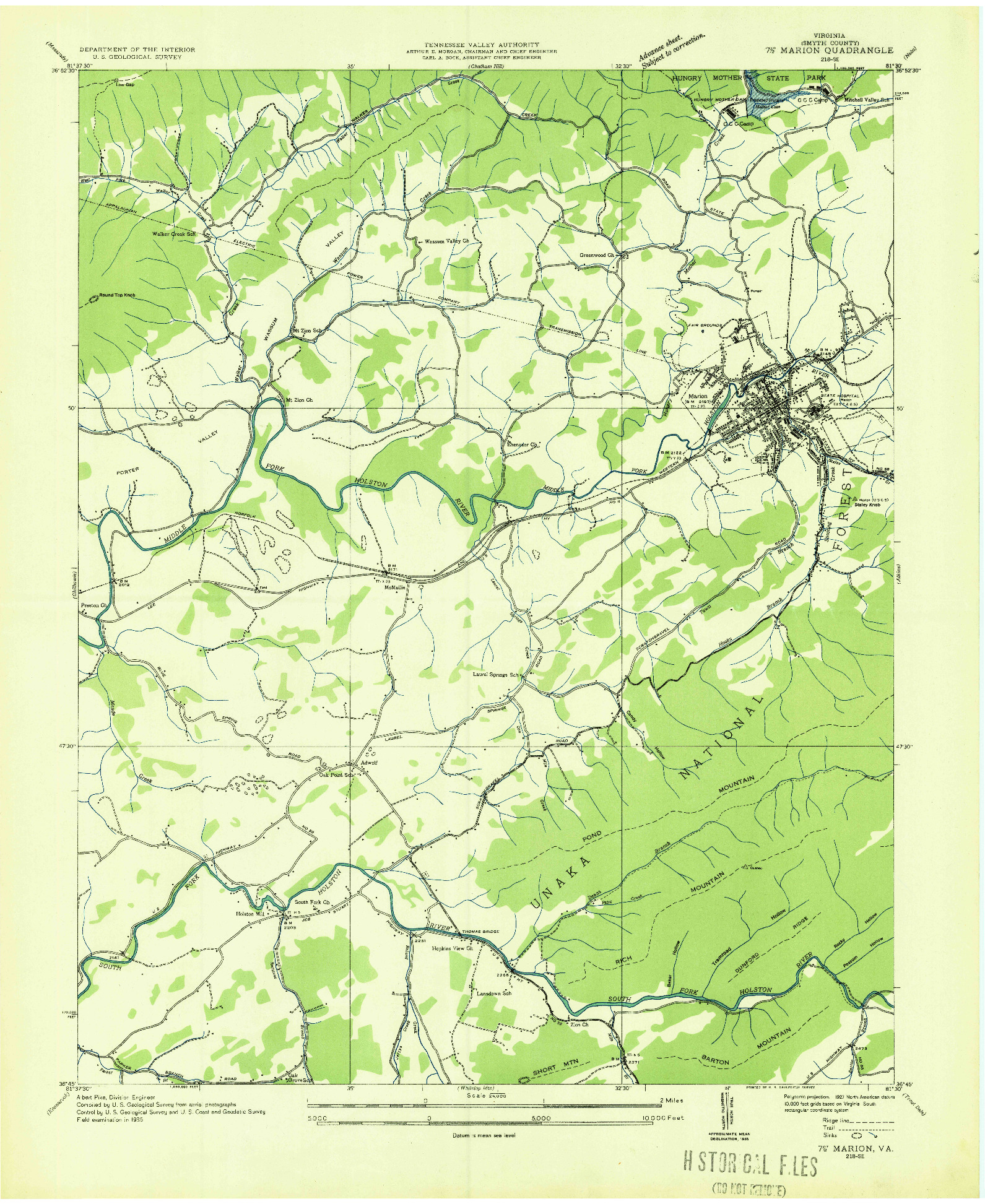 USGS 1:24000-SCALE QUADRANGLE FOR MARION, VA 1935
