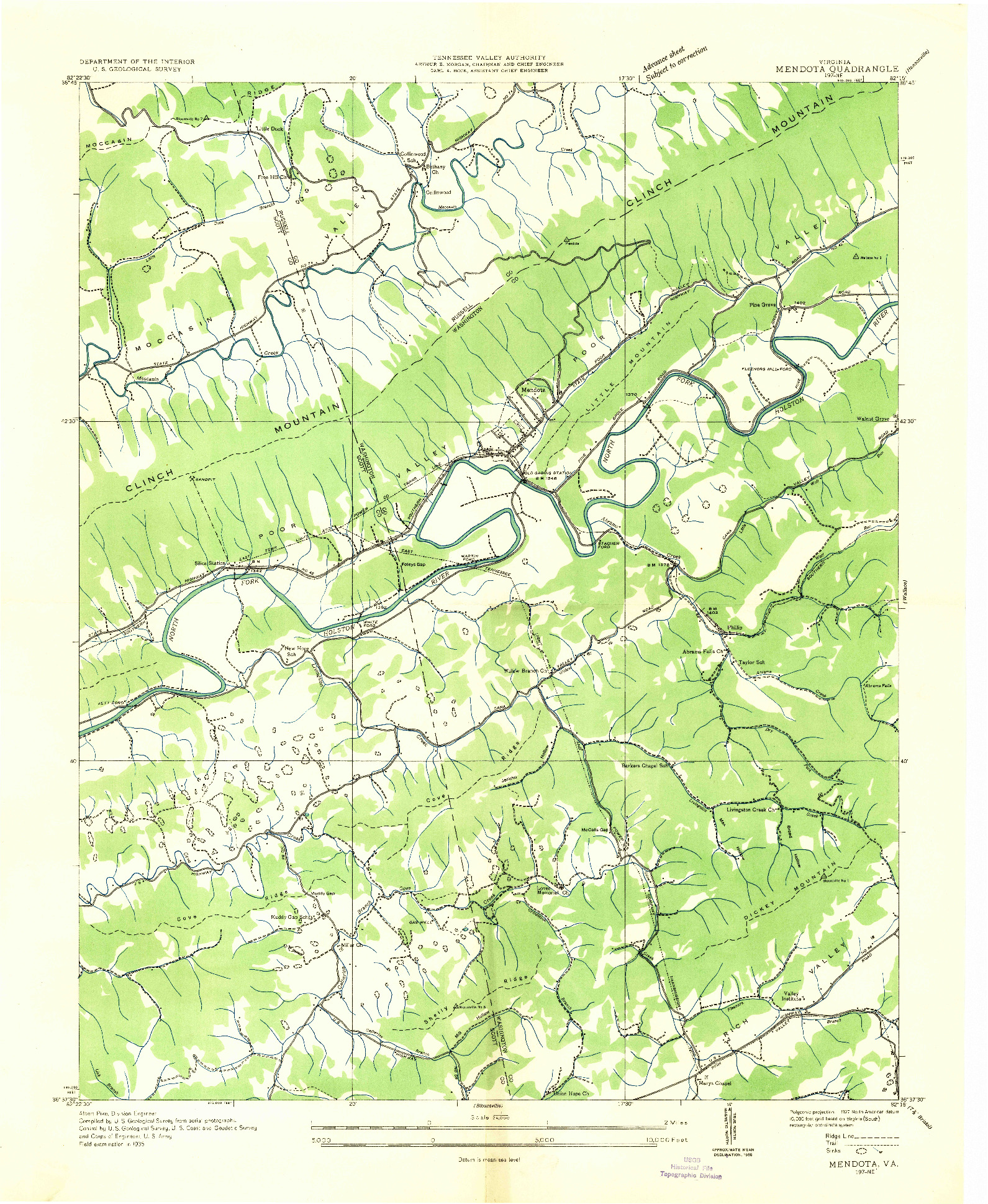USGS 1:24000-SCALE QUADRANGLE FOR MENDOTA, VA 1935