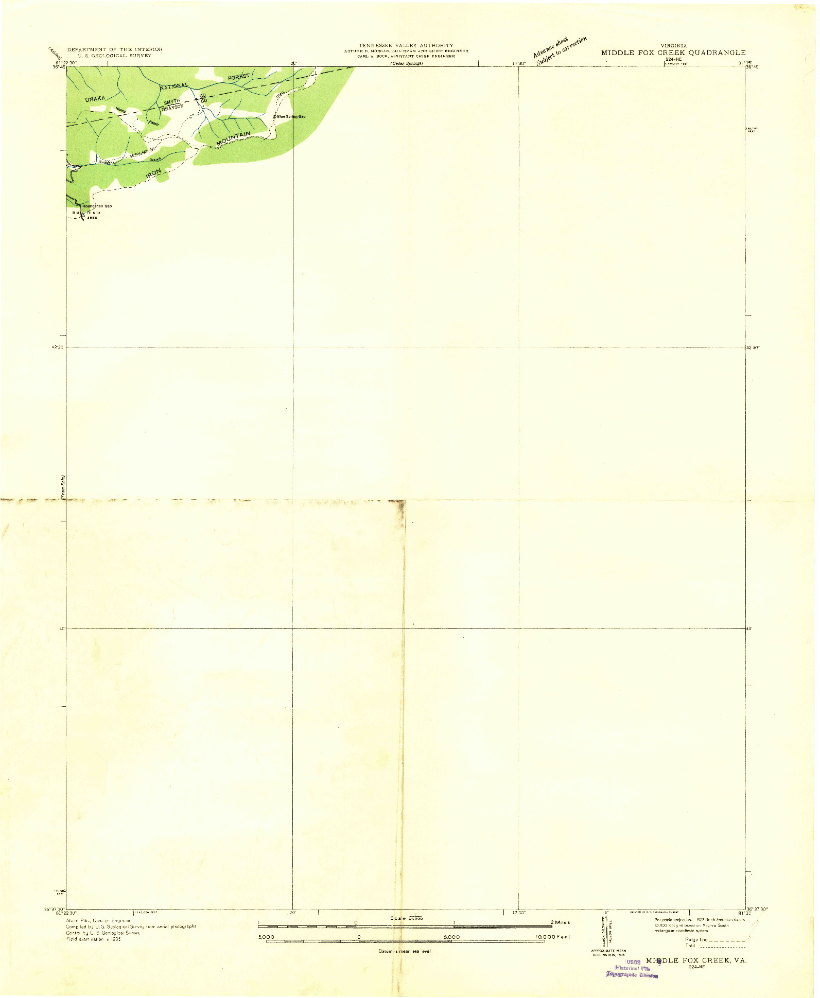 USGS 1:24000-SCALE QUADRANGLE FOR MIDDLE FOX CREEK, VA 1935