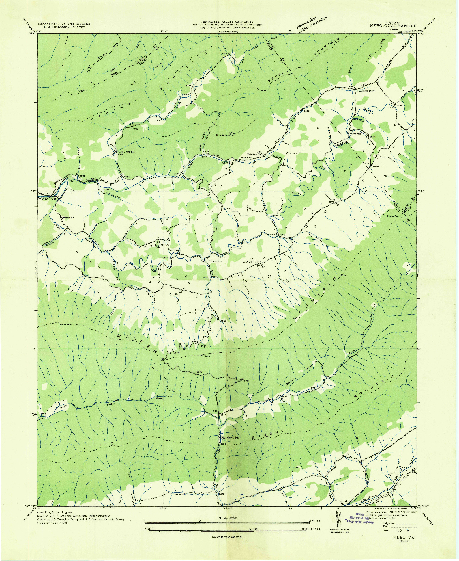USGS 1:24000-SCALE QUADRANGLE FOR NEBO, VA 1935