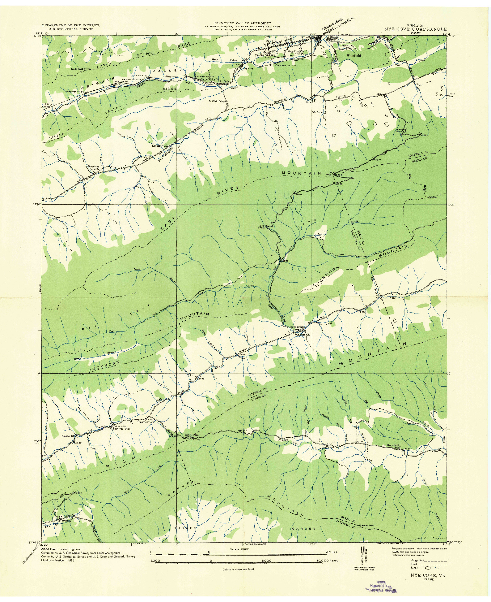 USGS 1:24000-SCALE QUADRANGLE FOR NYE COVE, VA 1935