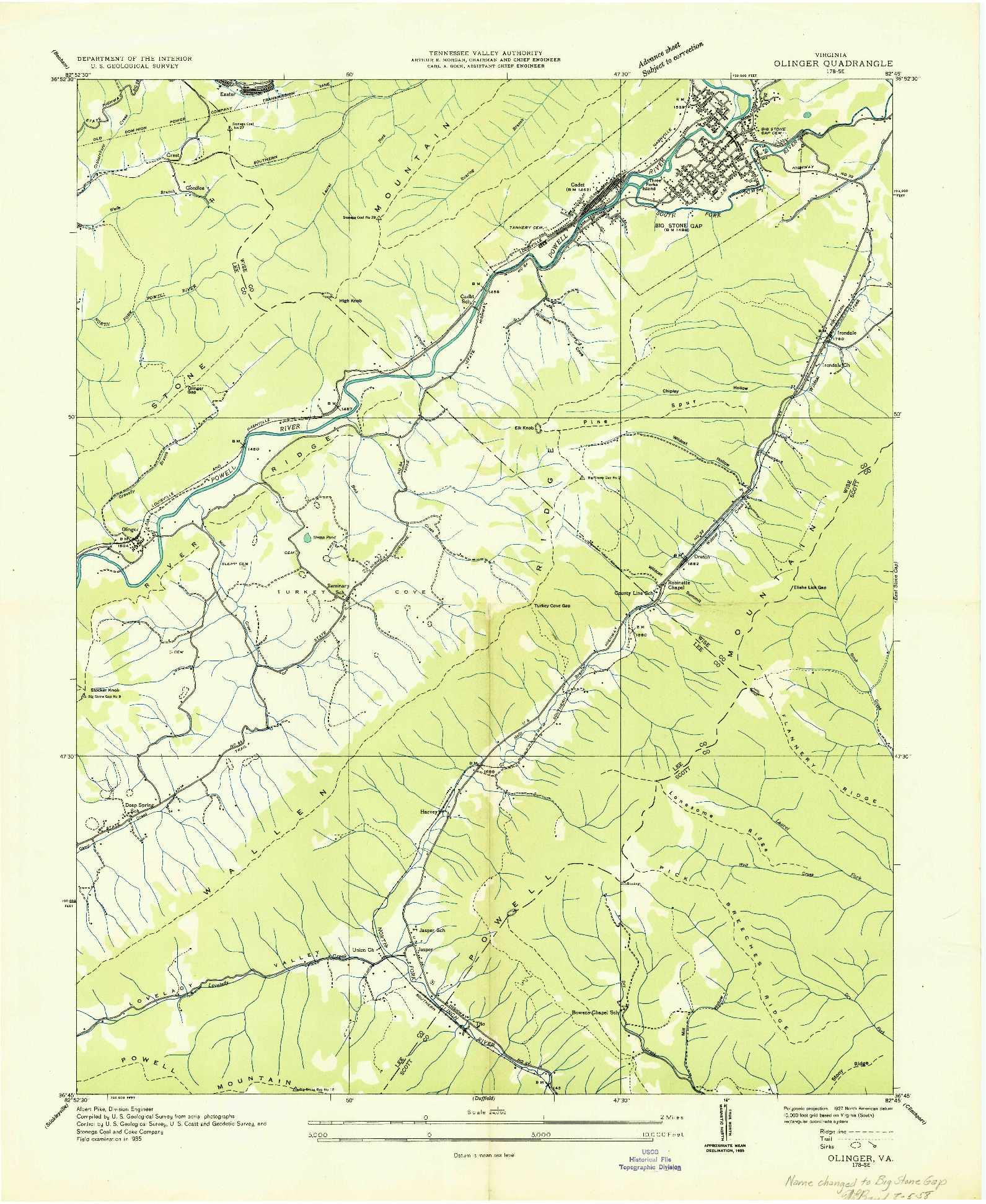 USGS 1:24000-SCALE QUADRANGLE FOR OLINGER, VA 1935