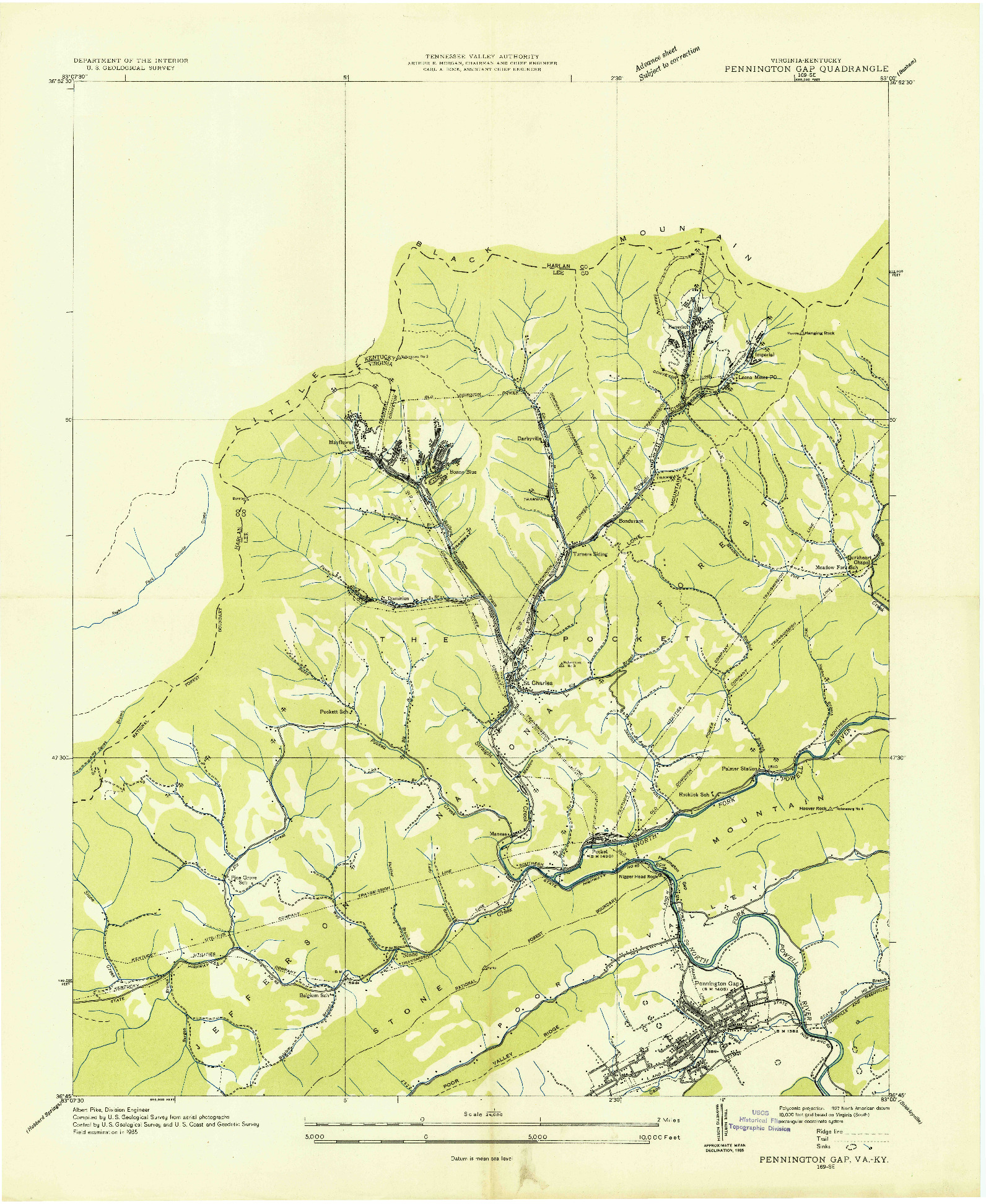 USGS 1:24000-SCALE QUADRANGLE FOR PENNINGTON GAP, VA 1935