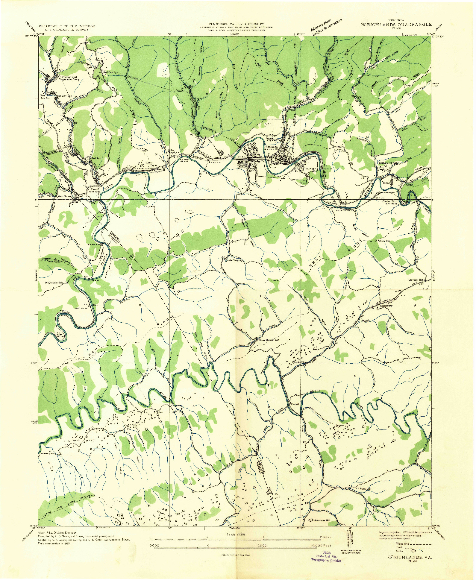 USGS 1:24000-SCALE QUADRANGLE FOR RICHLANDS, VA 1935