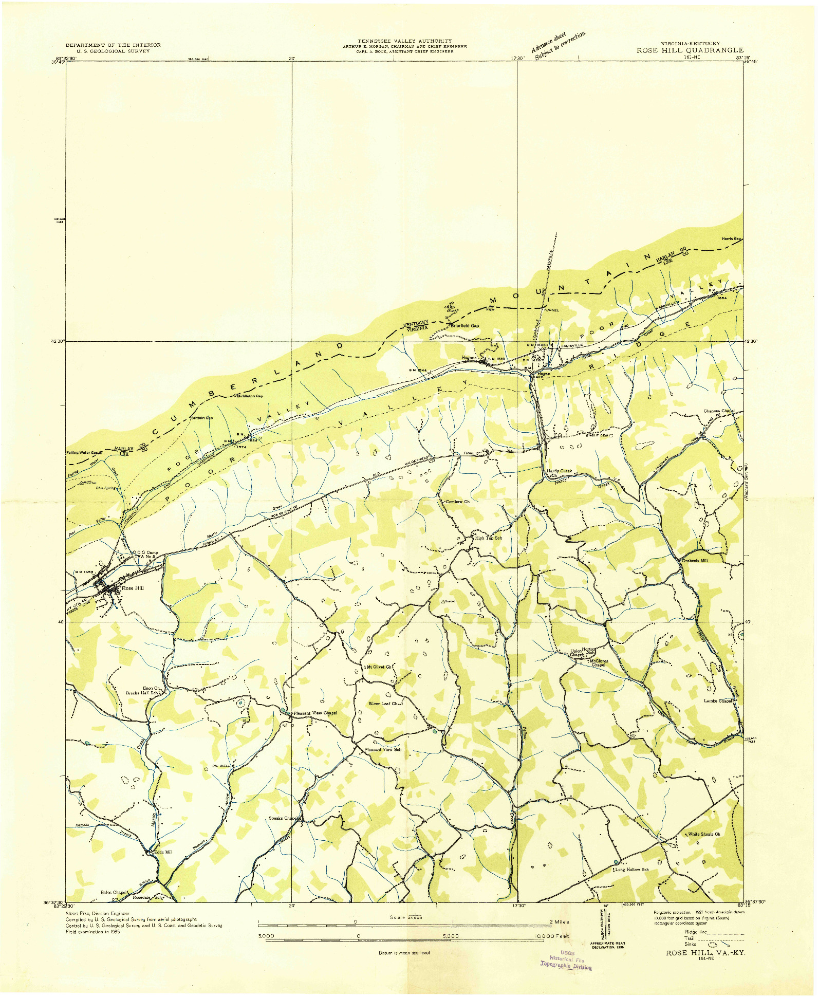 USGS 1:24000-SCALE QUADRANGLE FOR ROSE HILL, VA 1935