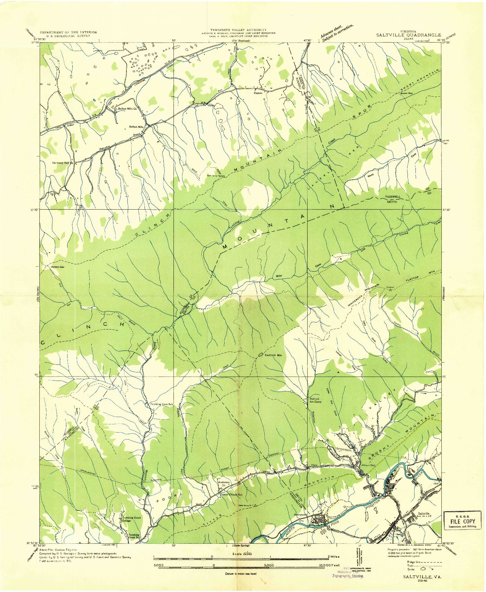 USGS 1:24000-SCALE QUADRANGLE FOR SALTVILLE, VA 1935
