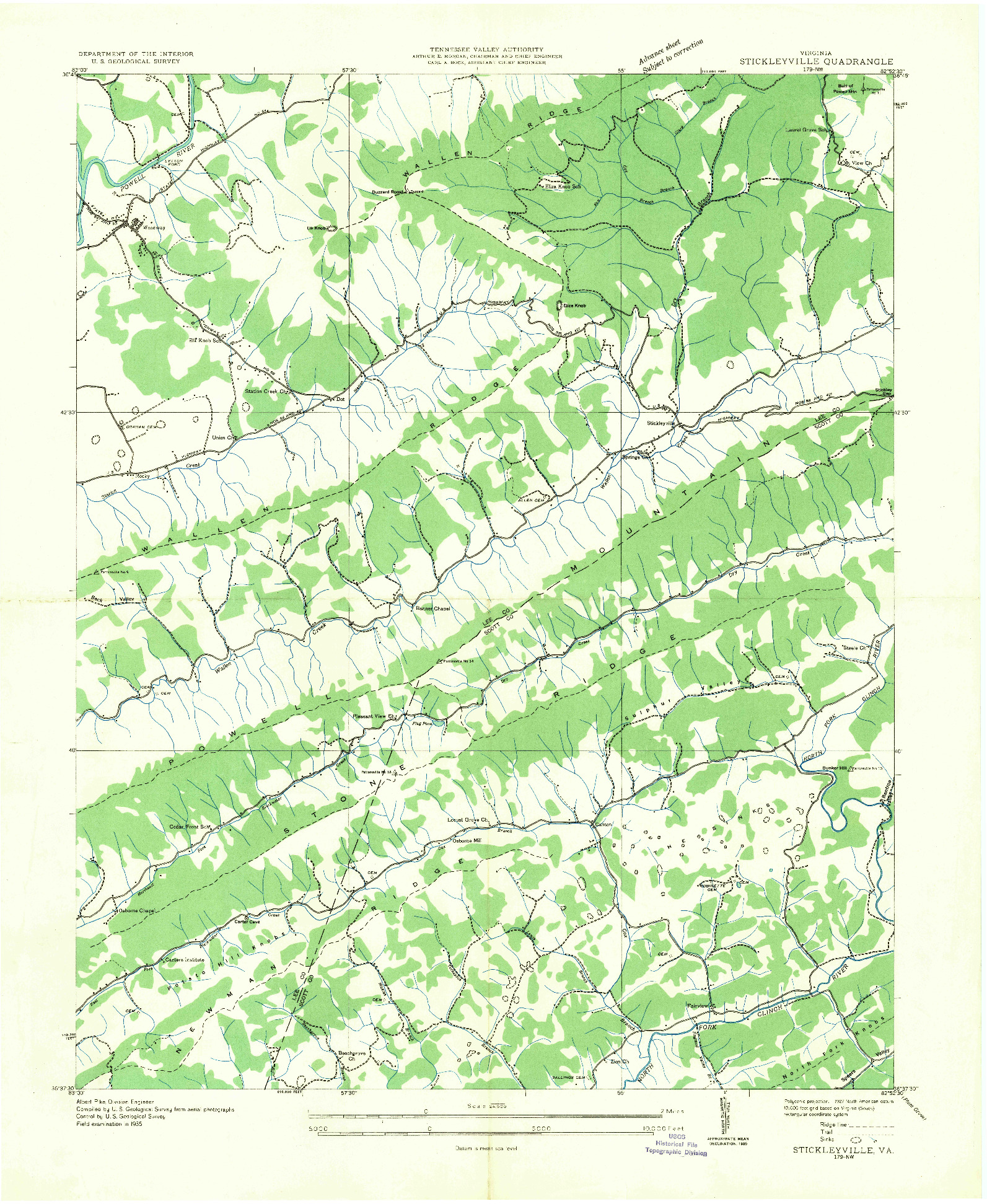USGS 1:24000-SCALE QUADRANGLE FOR STICKLEYVILLE, VA 1935