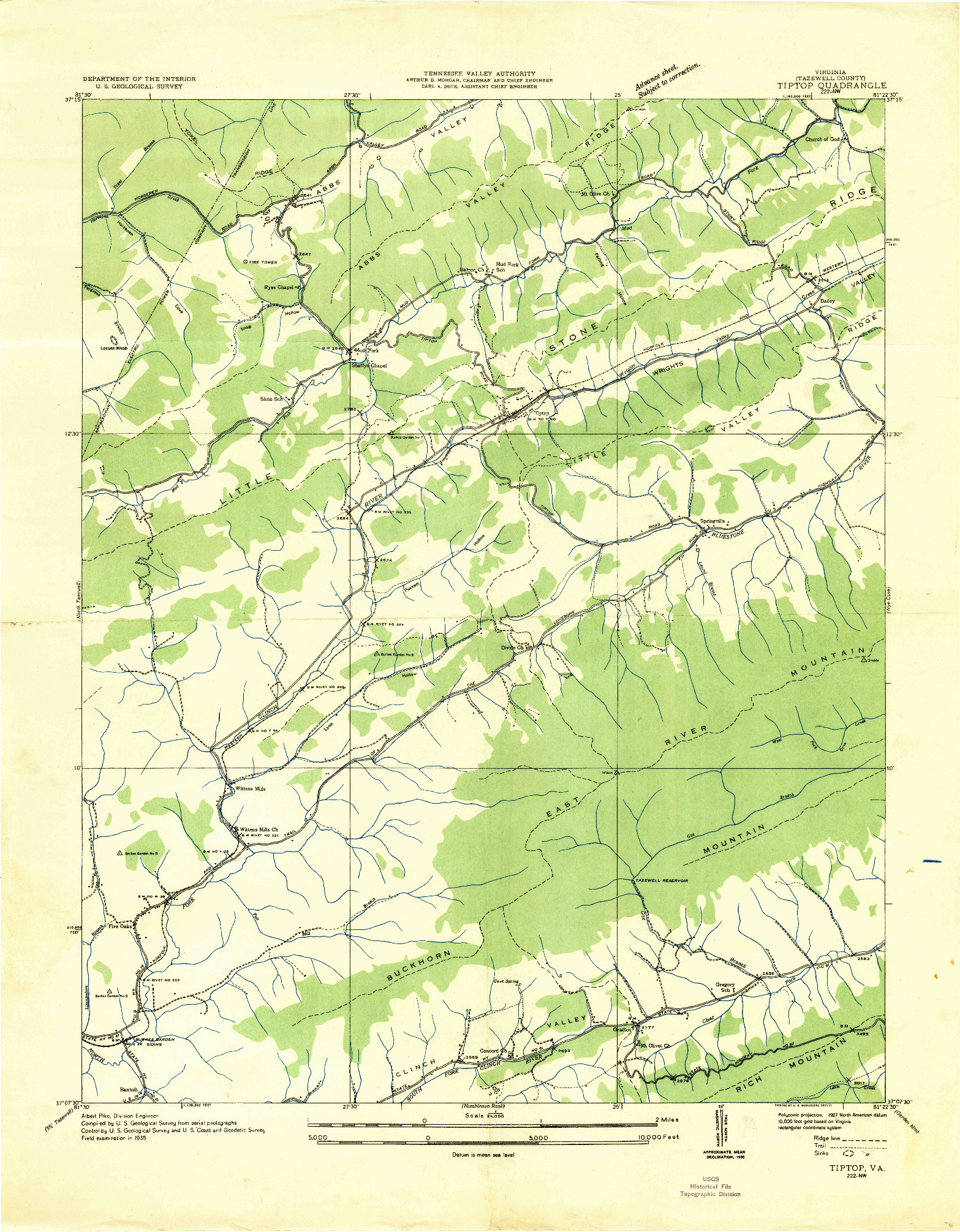 USGS 1:24000-SCALE QUADRANGLE FOR TIPTOP, VA 1935