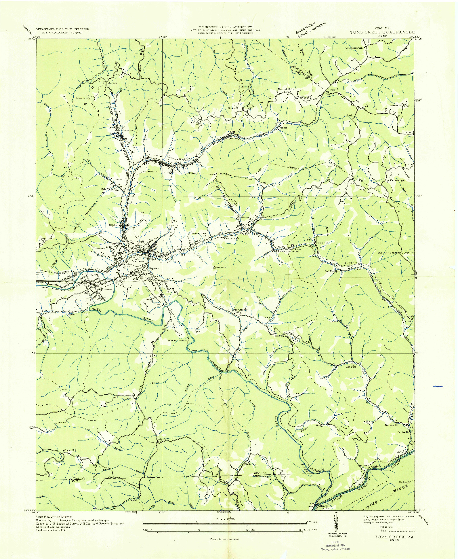 USGS 1:24000-SCALE QUADRANGLE FOR TOMS CREEK, VA 1935