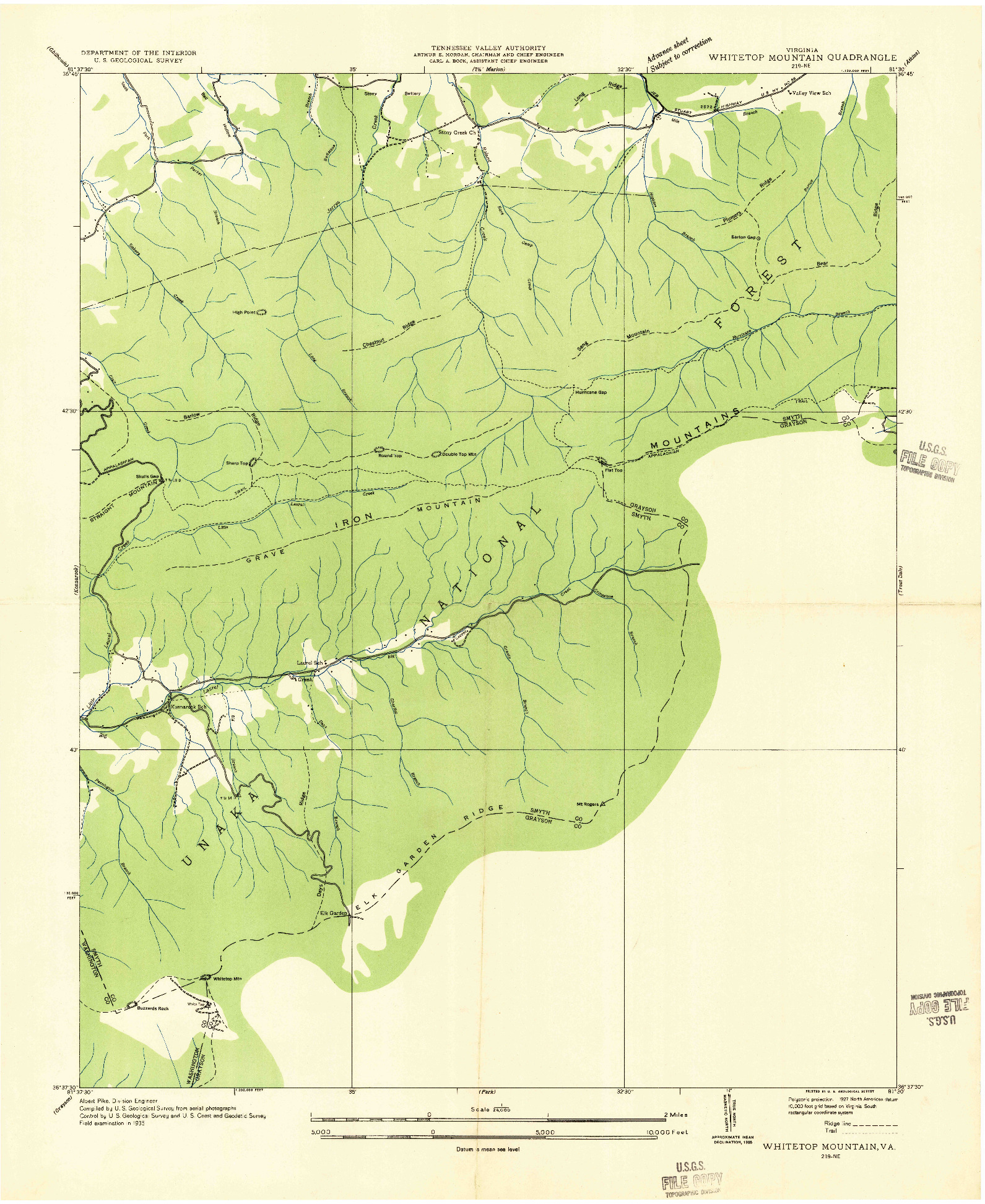 USGS 1:24000-SCALE QUADRANGLE FOR WHITETOP MOUNTAIN, VA 1935