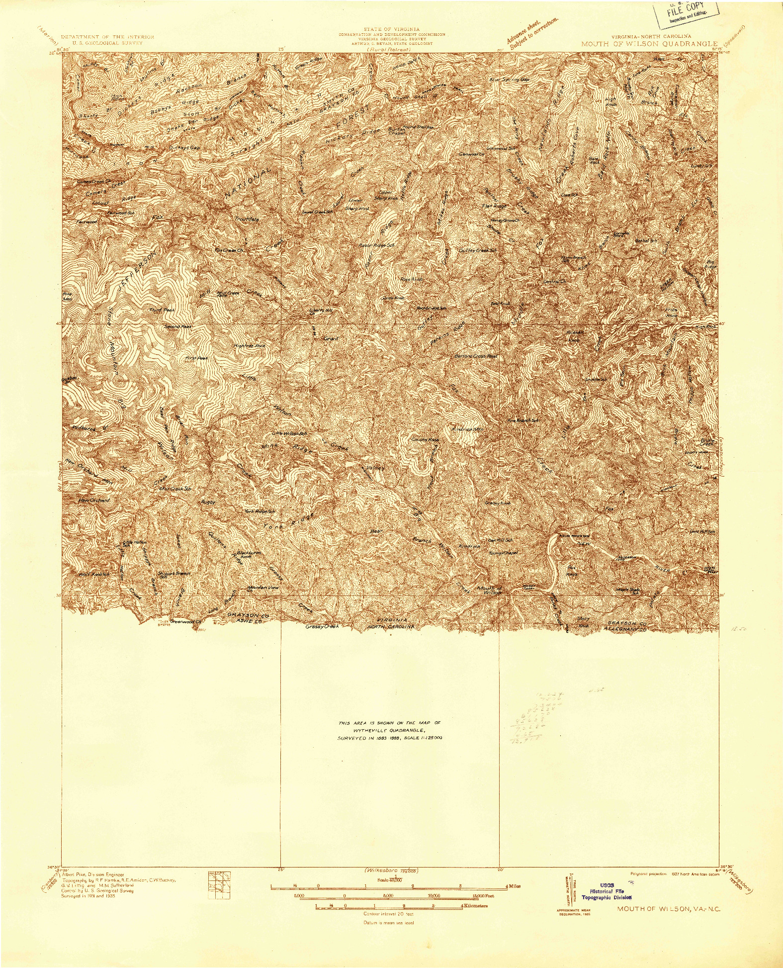 USGS 1:48000-SCALE QUADRANGLE FOR MOUTH OF WILSON, VA 1935