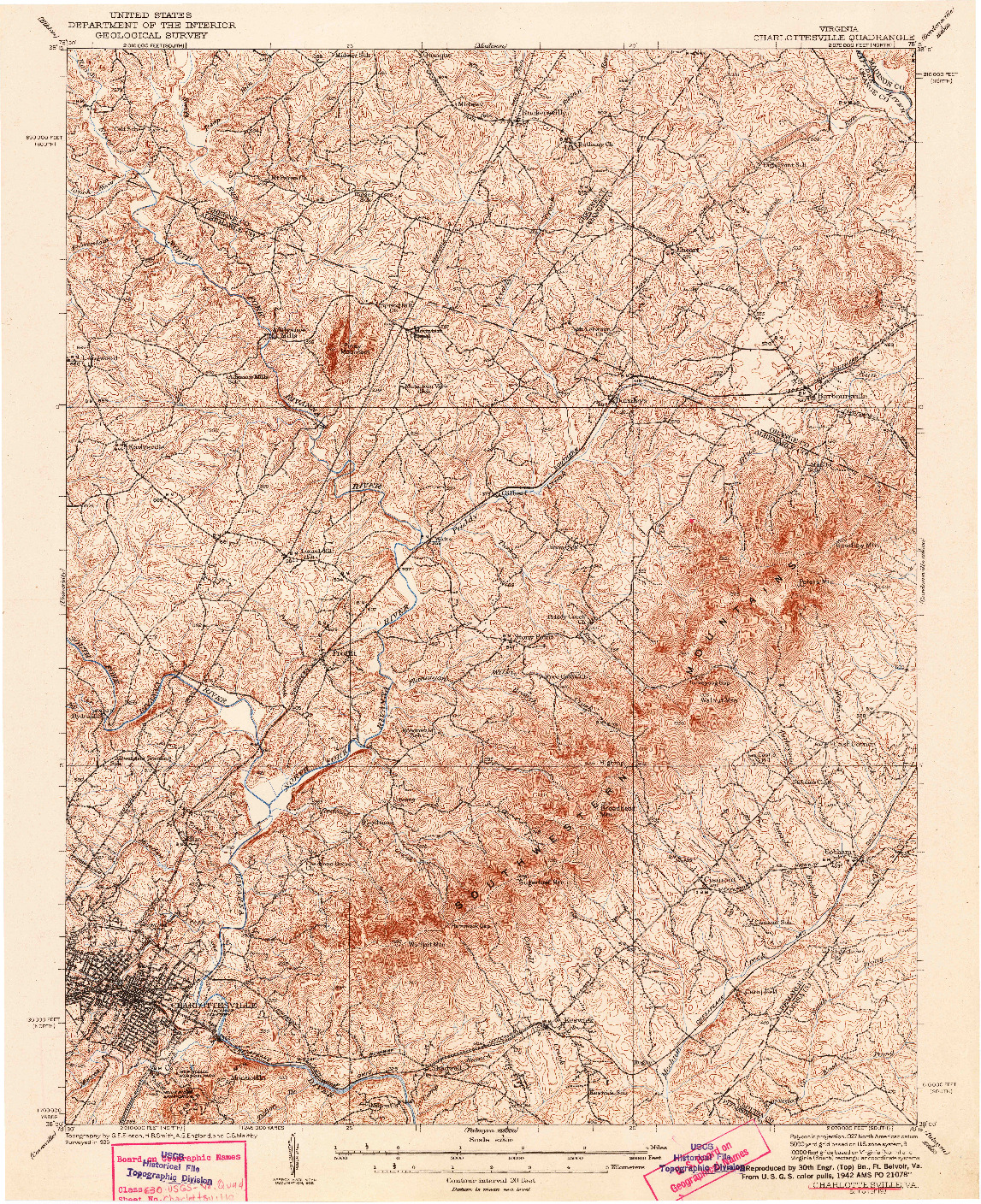 USGS 1:62500-SCALE QUADRANGLE FOR CHARLOTTESVILLE, VA 1935