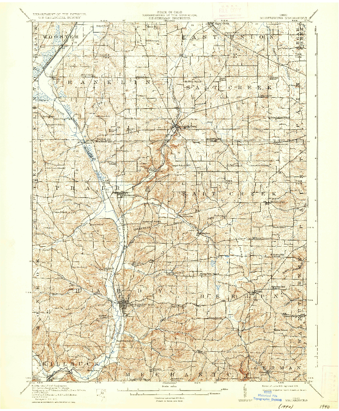 USGS 1:62500-SCALE QUADRANGLE FOR MILLERSBURG, OH 1915