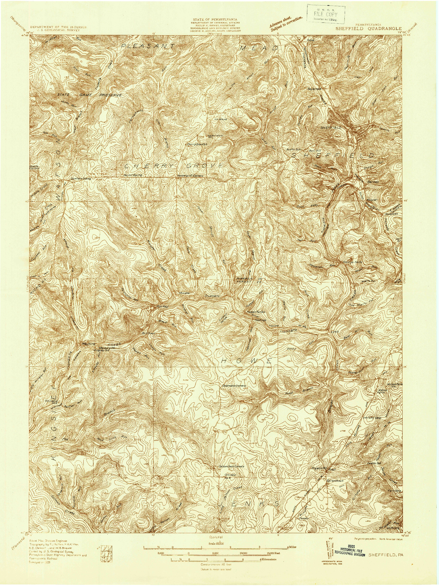 USGS 1:48000-SCALE QUADRANGLE FOR SHEFFIELD, PA 1935