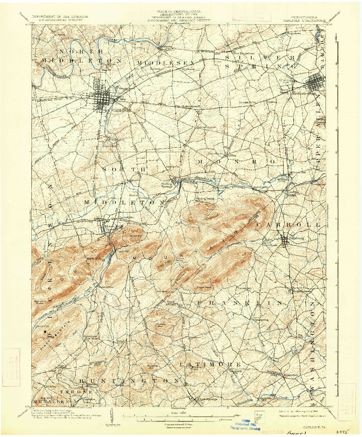 USGS 1:62500-SCALE QUADRANGLE FOR CARLISLE, PA 1904