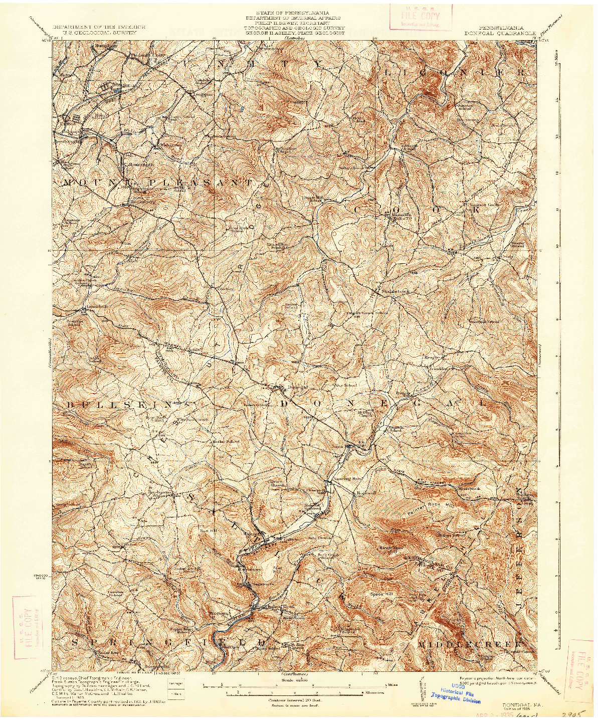 USGS 1:62500-SCALE QUADRANGLE FOR DONEGAL, PA 1935