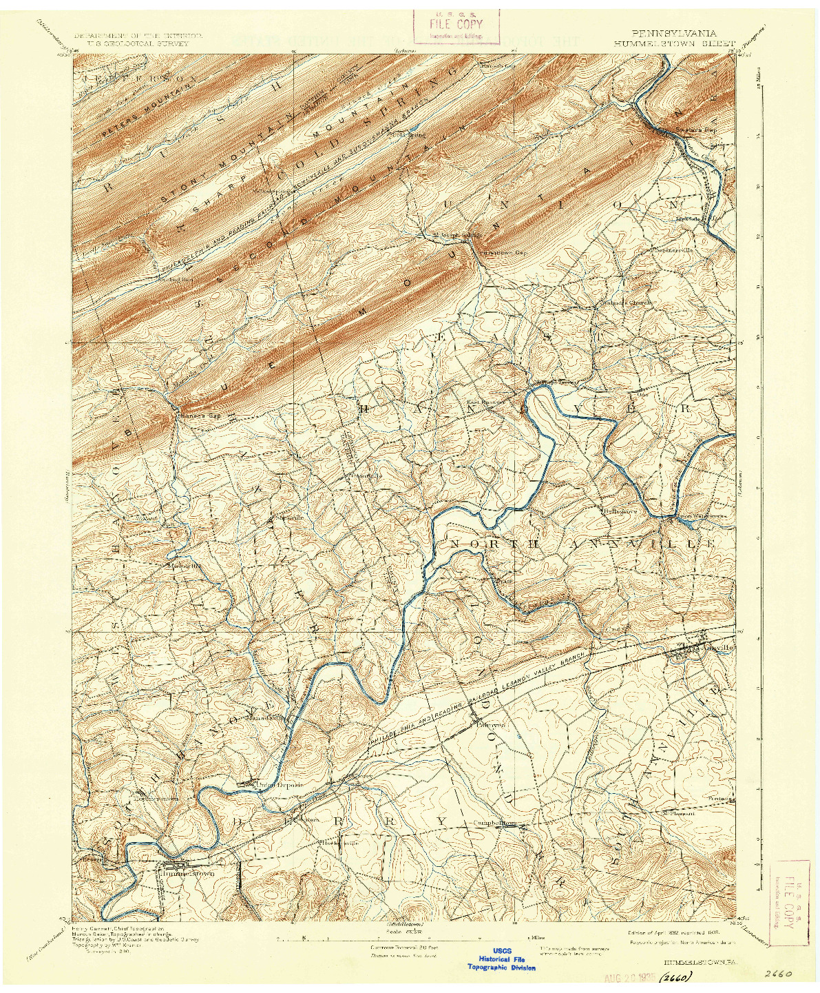 USGS 1:62500-SCALE QUADRANGLE FOR HUMMELSTOWN, PA 1892