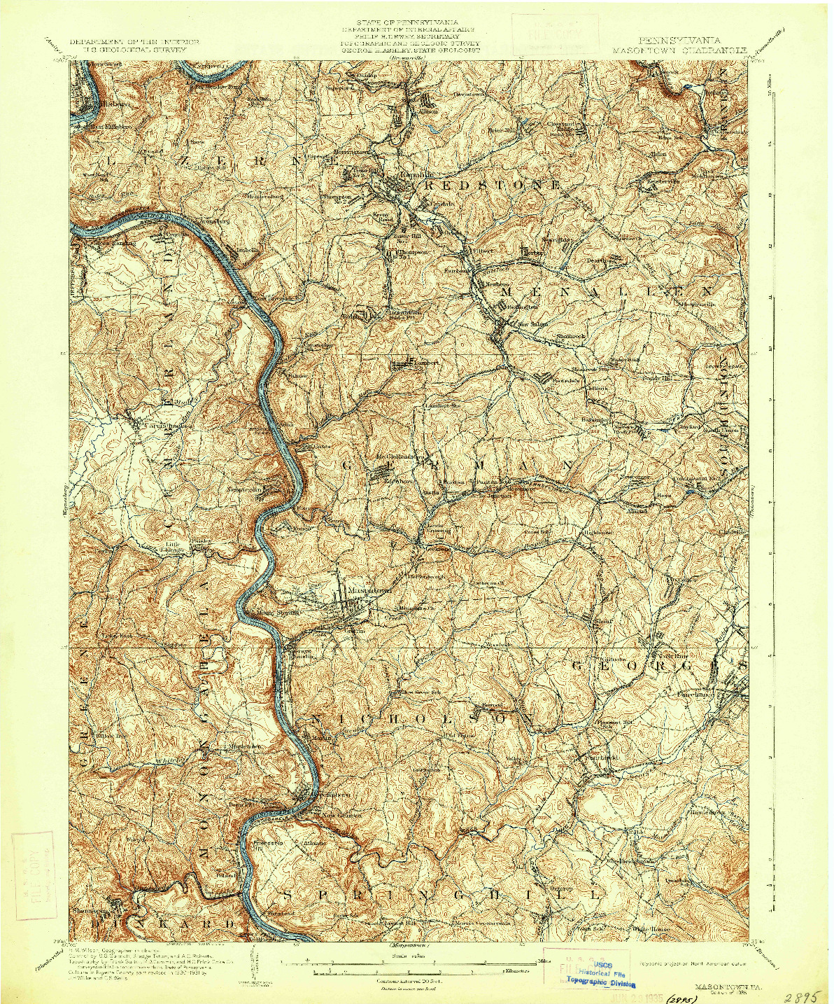 USGS 1:62500-SCALE QUADRANGLE FOR MASONTOWN, PA 1935