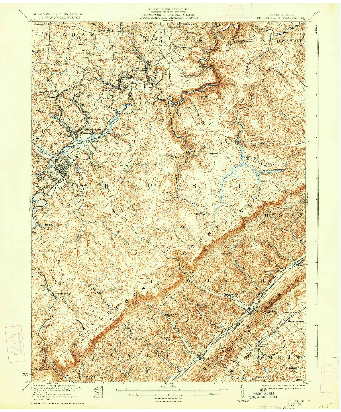 USGS 1:62500-SCALE QUADRANGLE FOR PHILIPSBURG, PA 1922