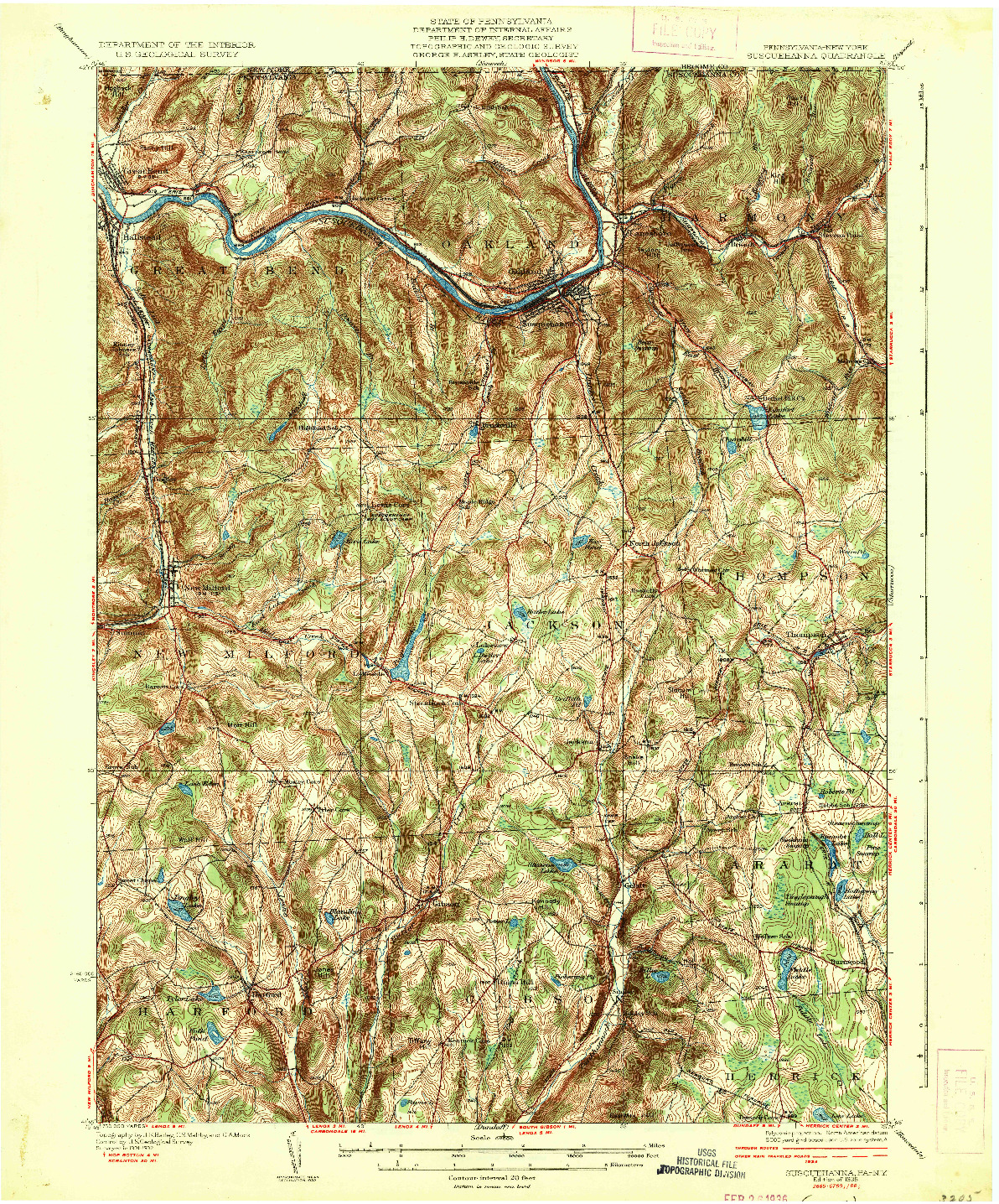 USGS 1:62500-SCALE QUADRANGLE FOR SUSQUEHANNA, PA 1935