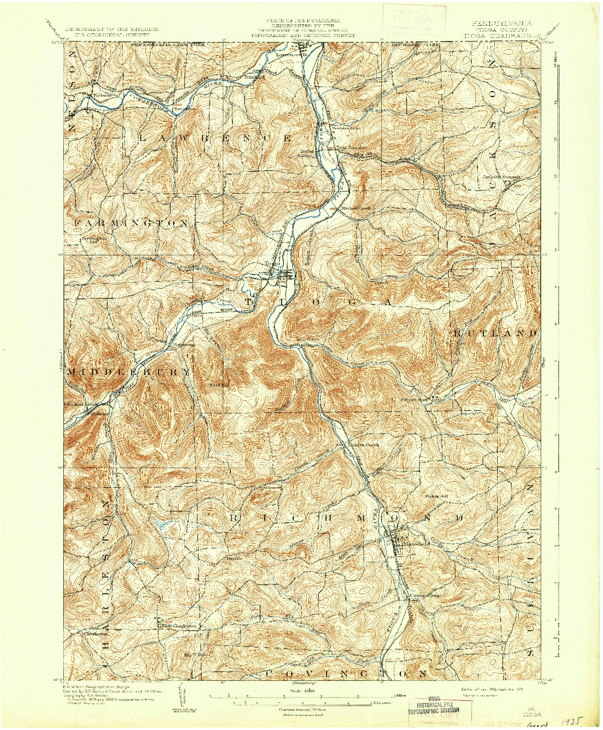 USGS 1:62500-SCALE QUADRANGLE FOR TIOGA, PA 1902