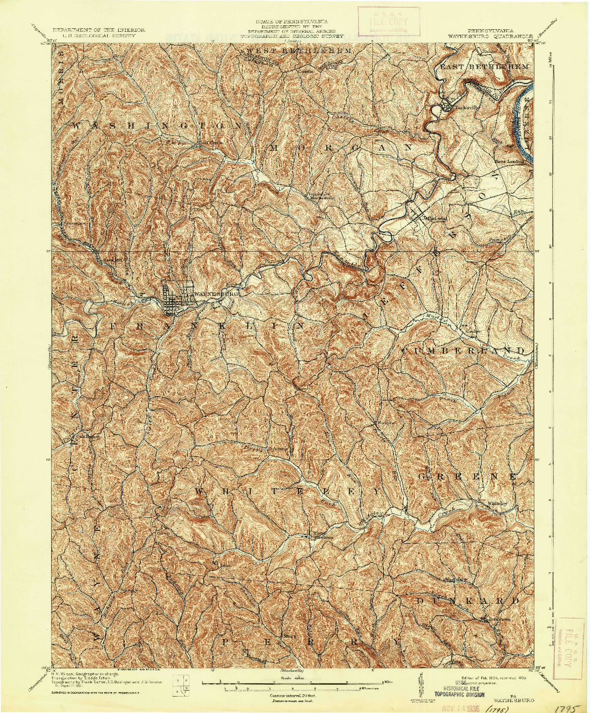 USGS 1:62500-SCALE QUADRANGLE FOR WAYNESBURG, PA 1904