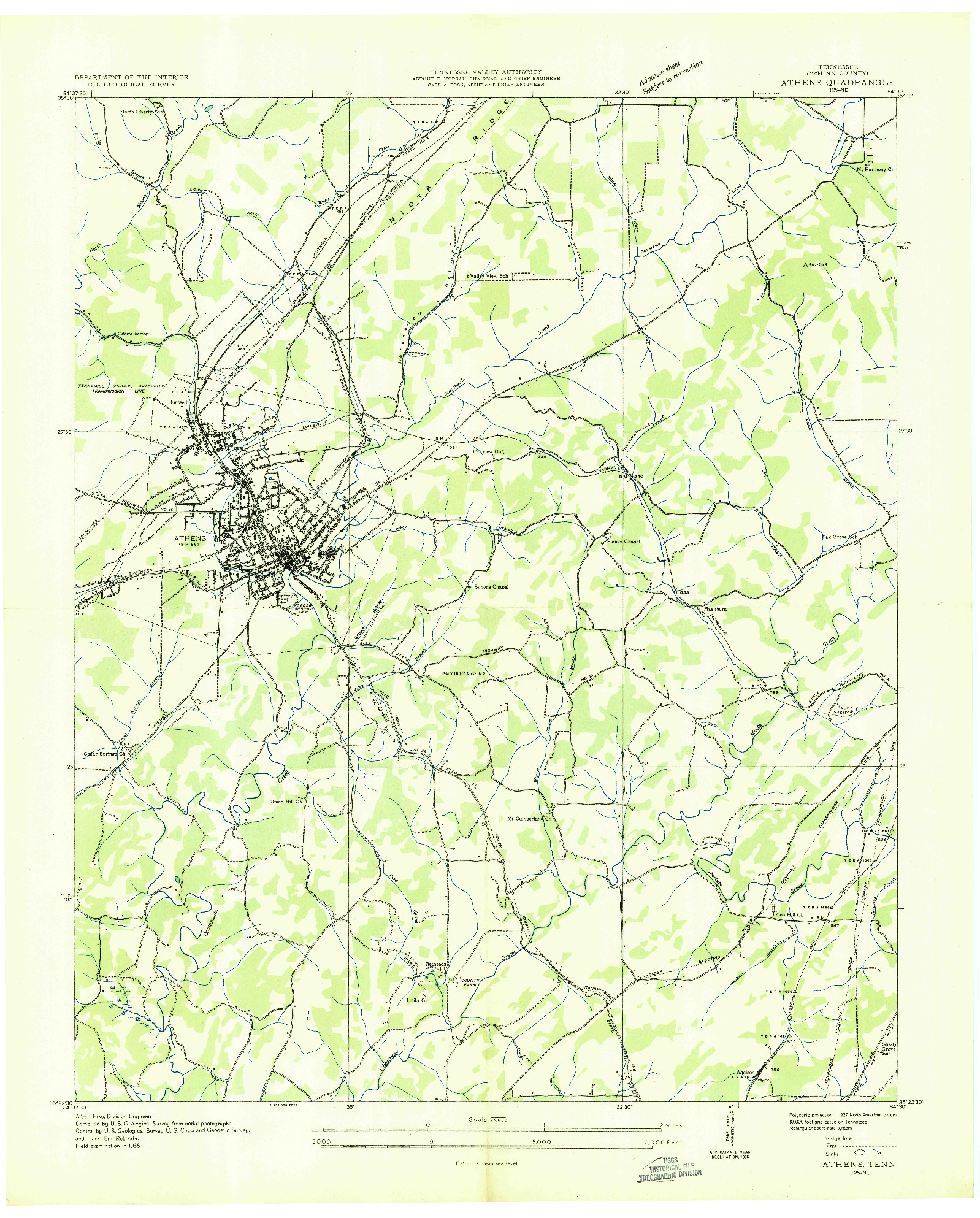 USGS 1:24000-SCALE QUADRANGLE FOR ATHENS, TN 1935
