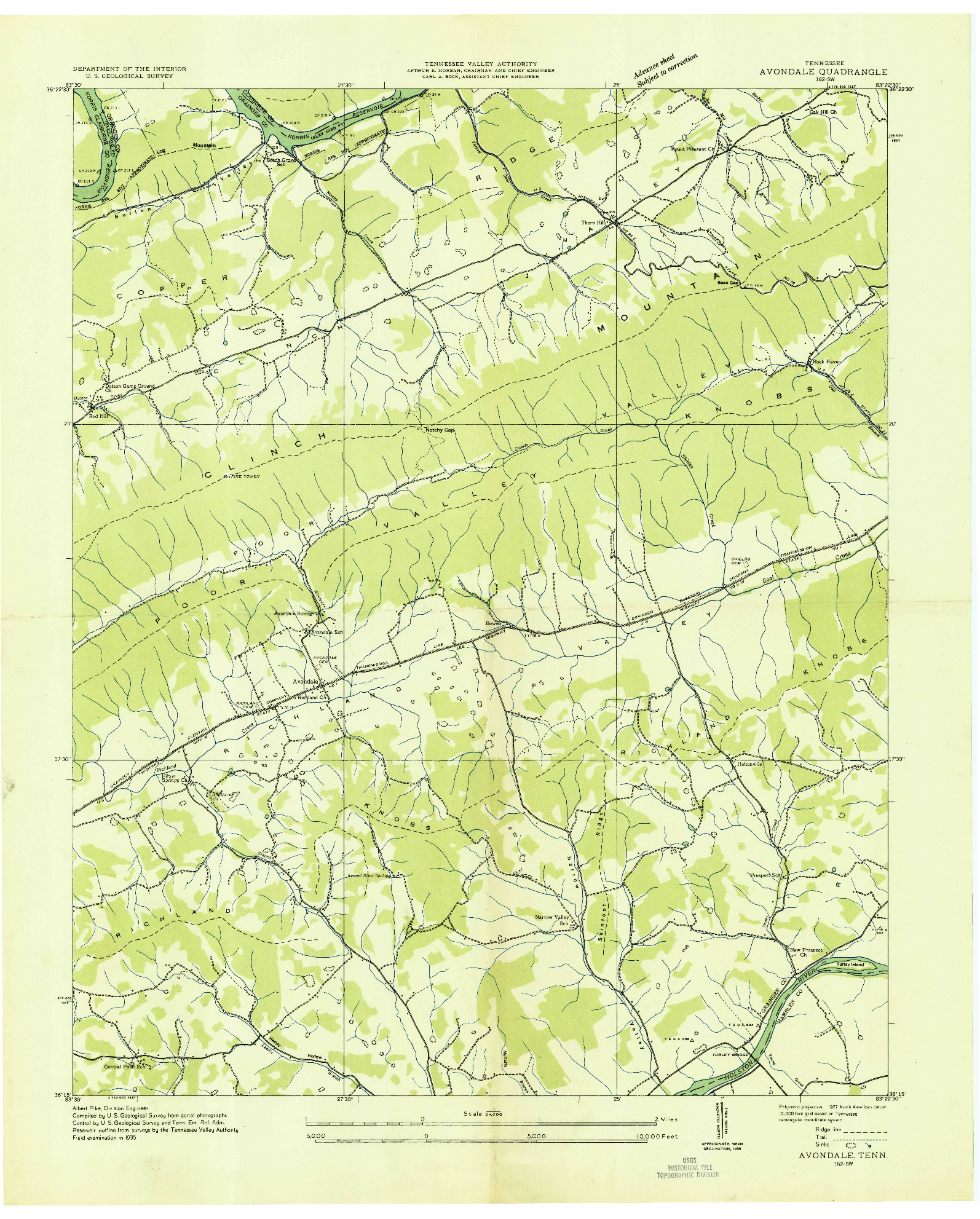 USGS 1:24000-SCALE QUADRANGLE FOR AVONDALE, TN 1935
