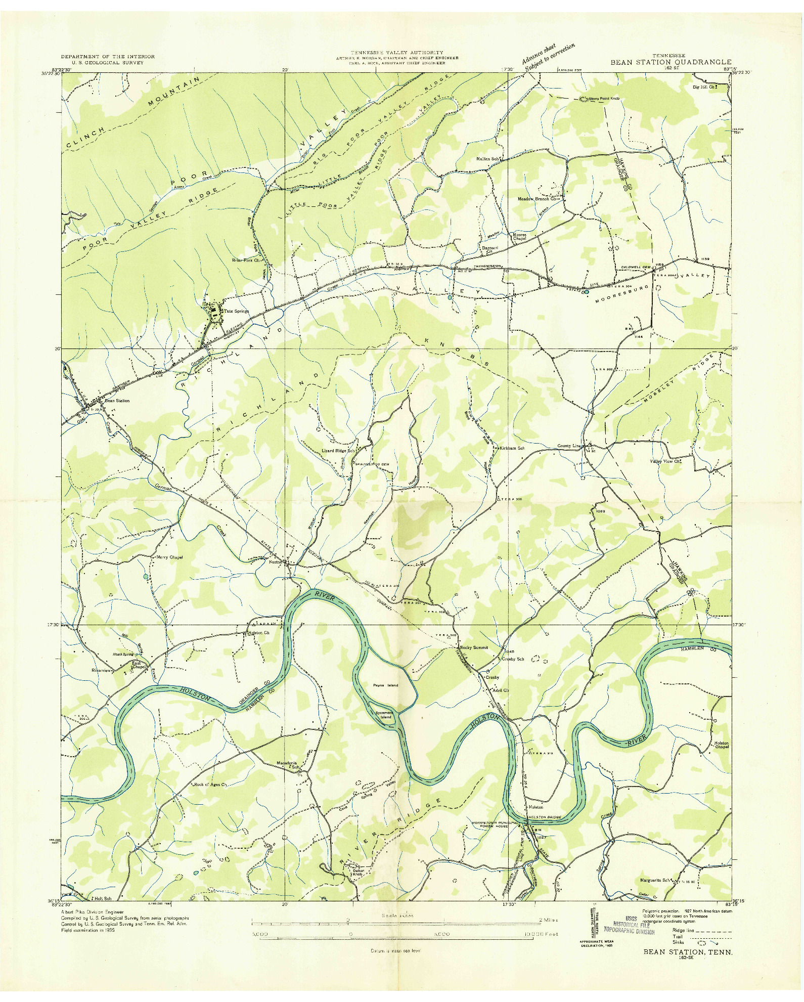 USGS 1:24000-SCALE QUADRANGLE FOR BEAN STATION, TN 1935