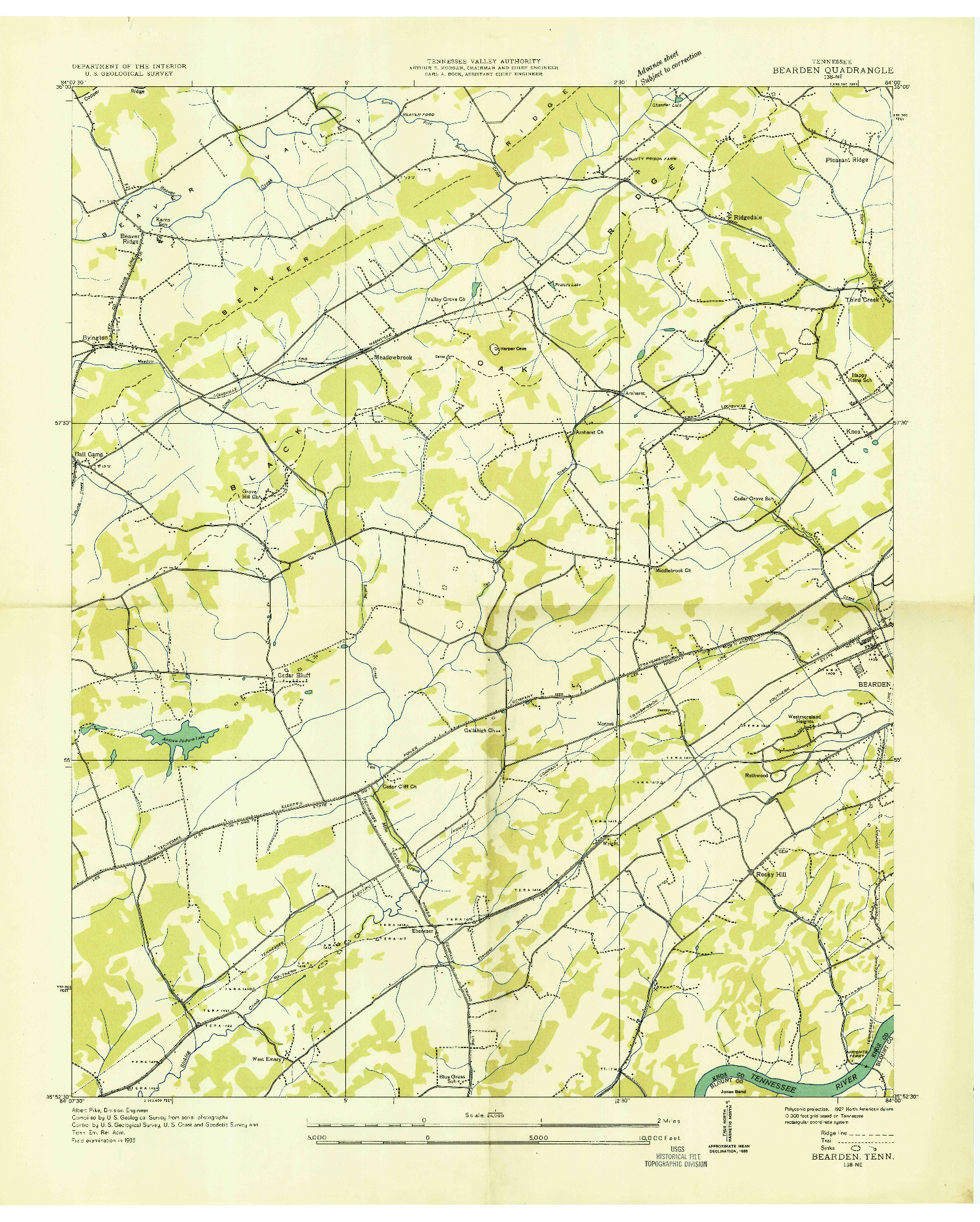 USGS 1:24000-SCALE QUADRANGLE FOR BEARDEN, TN 1935