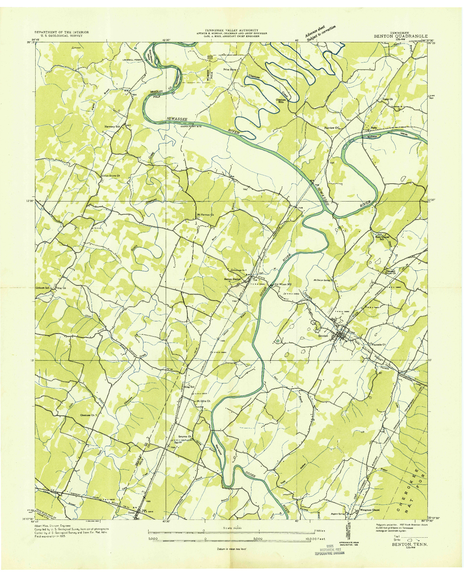 USGS 1:24000-SCALE QUADRANGLE FOR BENTON, TN 1935