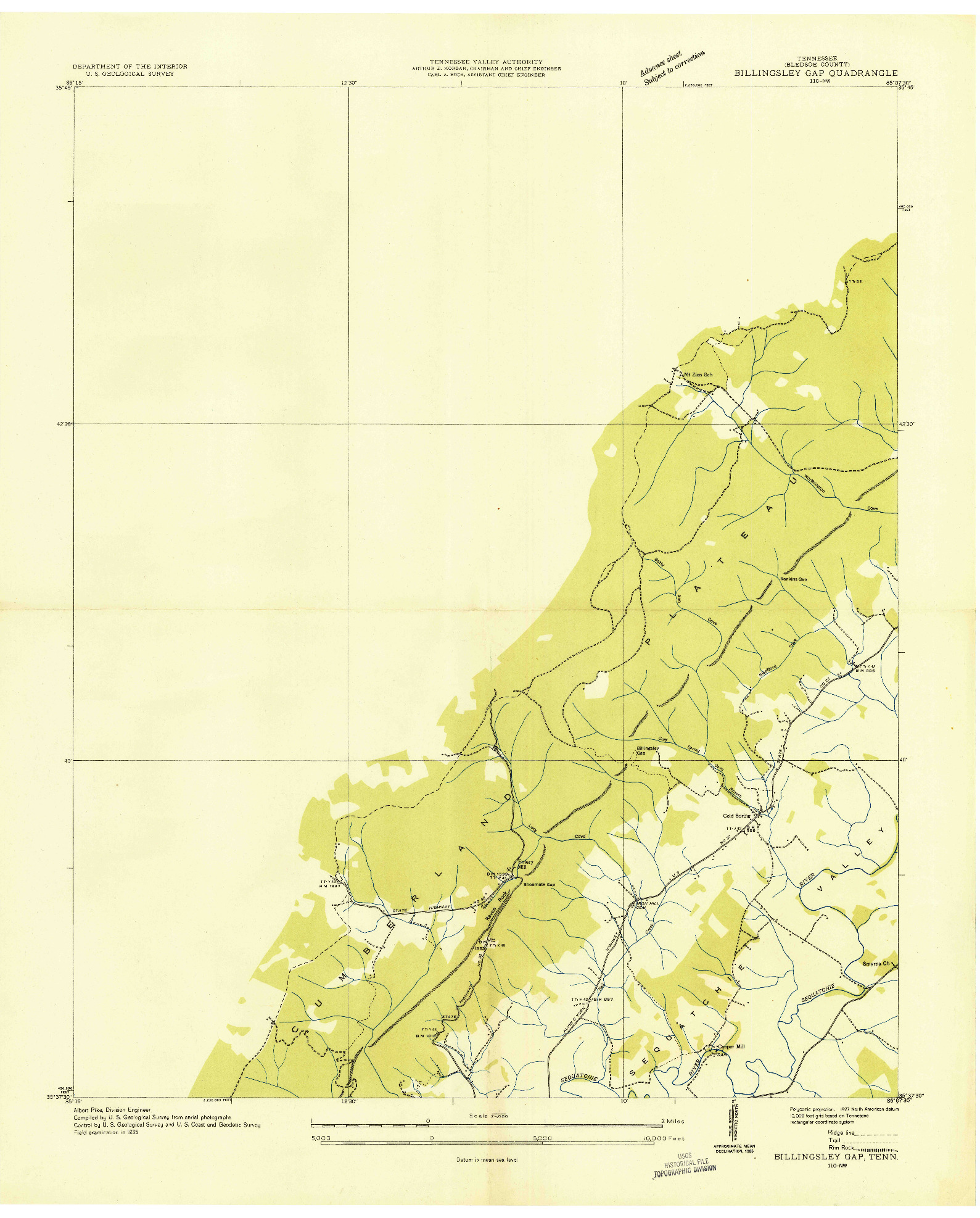 USGS 1:24000-SCALE QUADRANGLE FOR BILLINGSLEY GAP, TN 1935