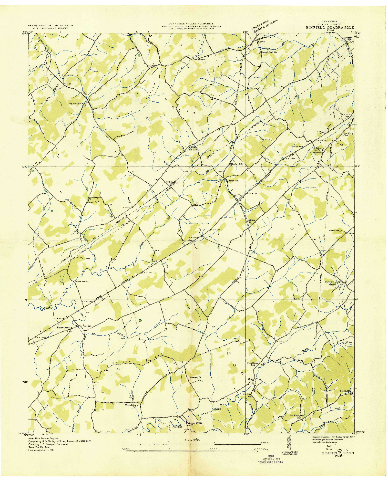 USGS 1:24000-SCALE QUADRANGLE FOR BINFIELD, TN 1935