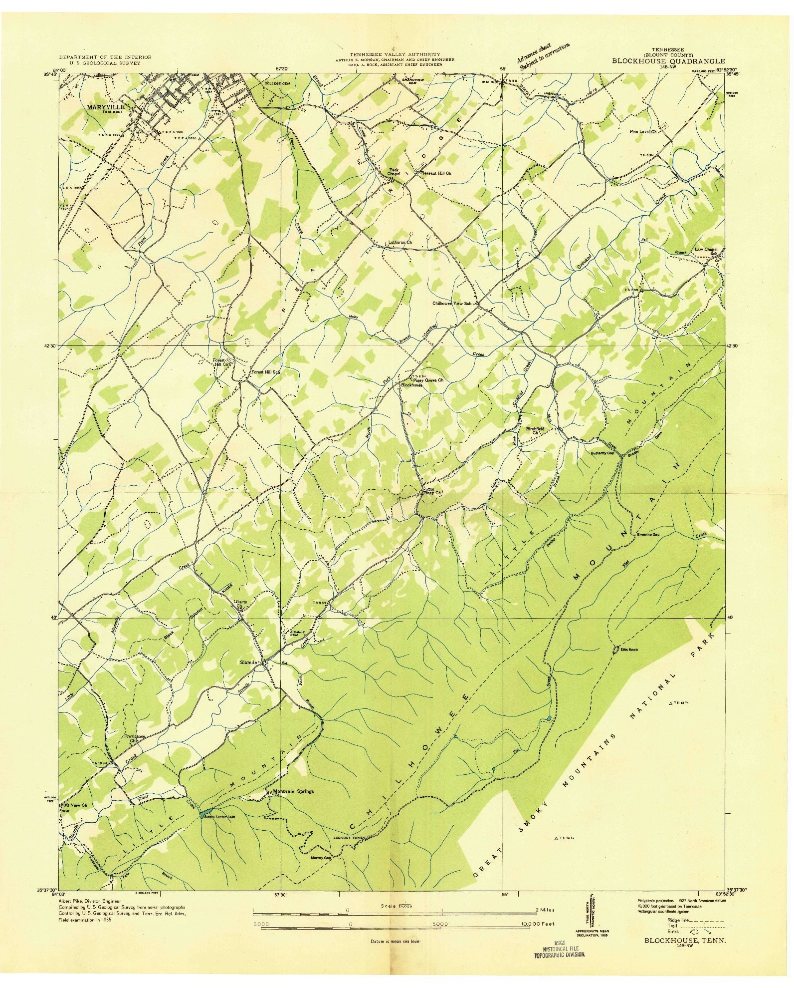 USGS 1:24000-SCALE QUADRANGLE FOR BLOCKHOUSE, TN 1935