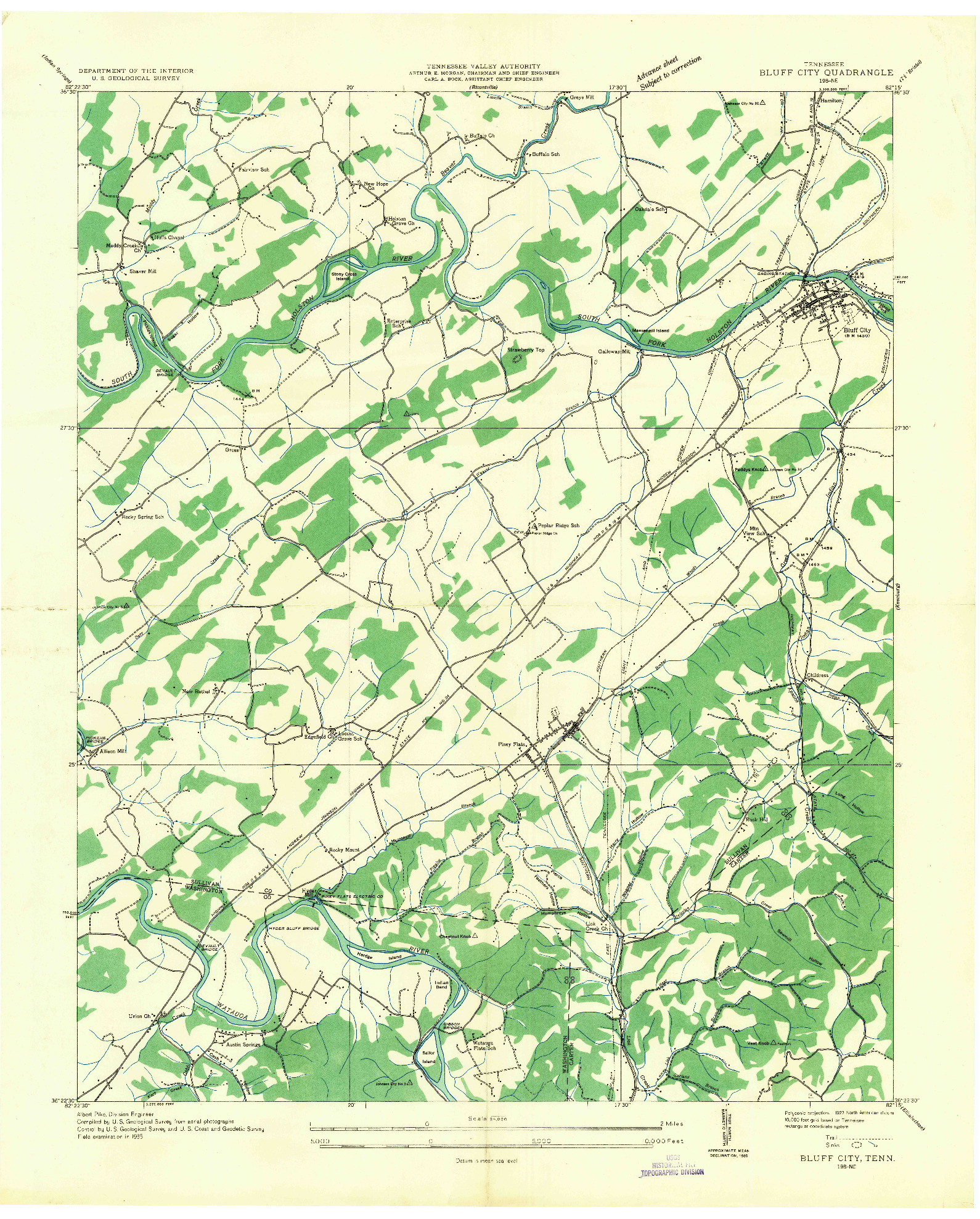 USGS 1:24000-SCALE QUADRANGLE FOR BLUFF CITY, TN 1935