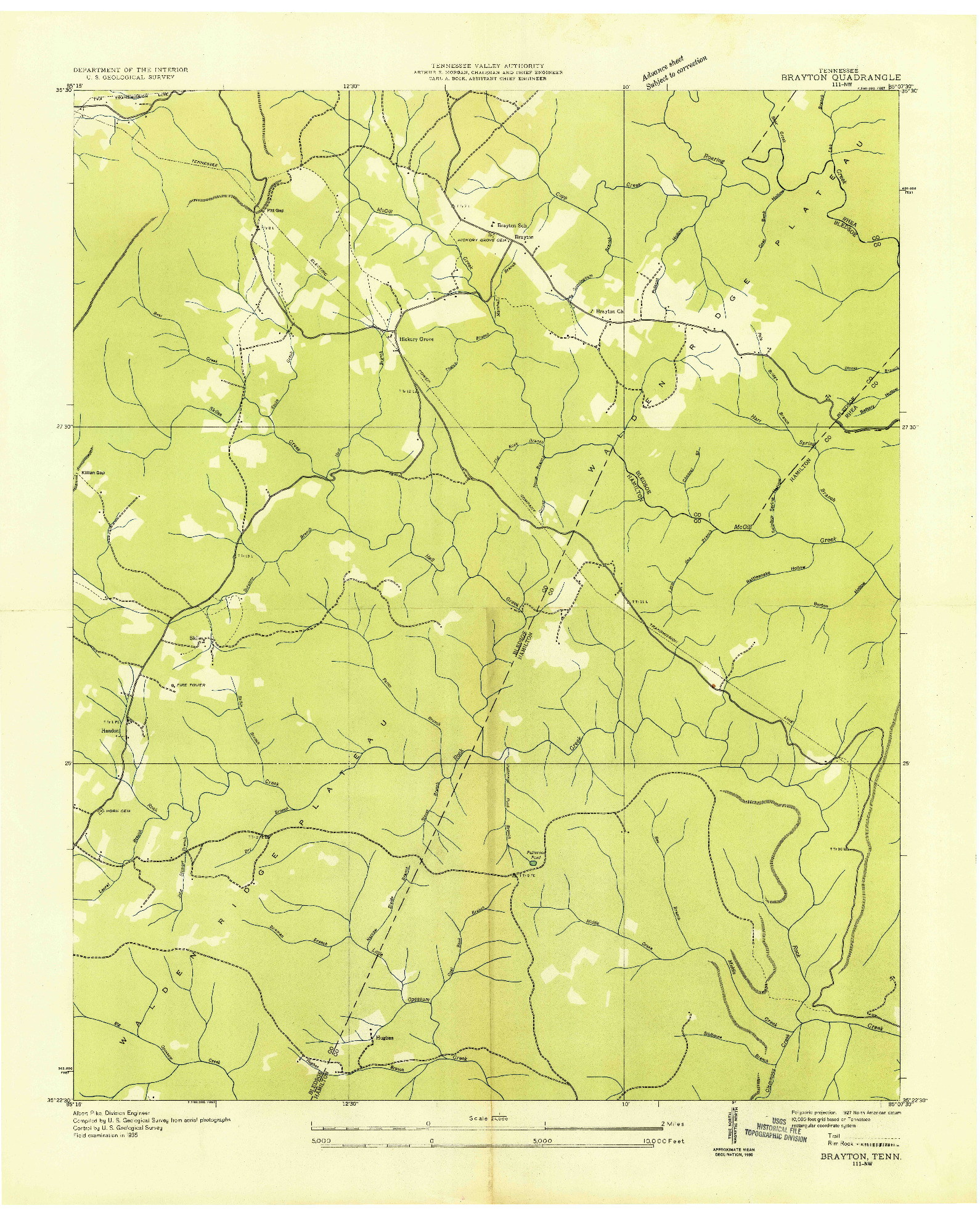 USGS 1:24000-SCALE QUADRANGLE FOR BRAYTON, TN 1935